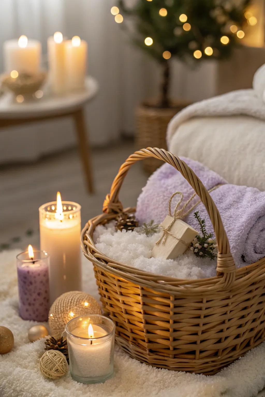 Gift the essence of relaxation with a spa basket, perfect for a tranquil holiday retreat.