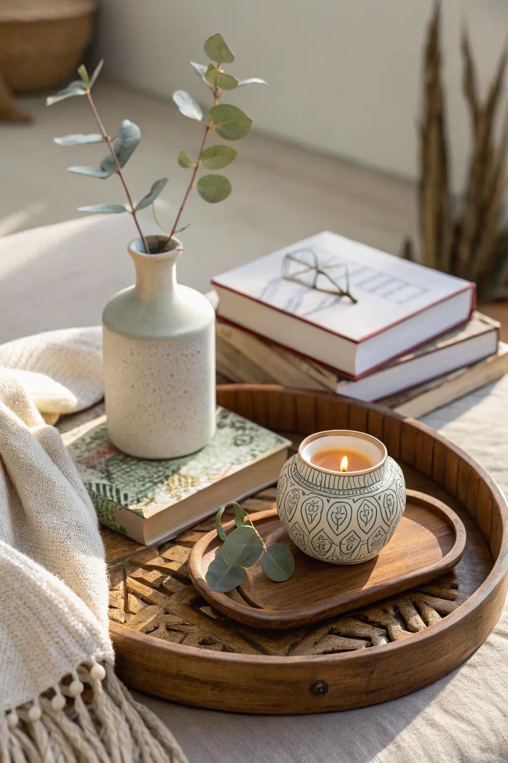 A stylish tray keeps your decor organized and chic. #TrayStyling #HomeDecor