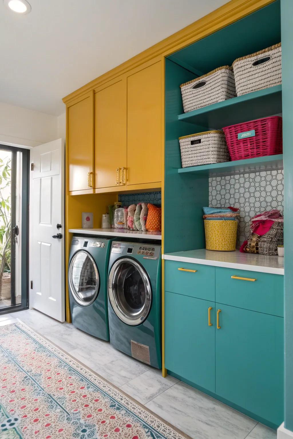 Achieve a polished and organized look with built-in cabinetry that hides the clutter.