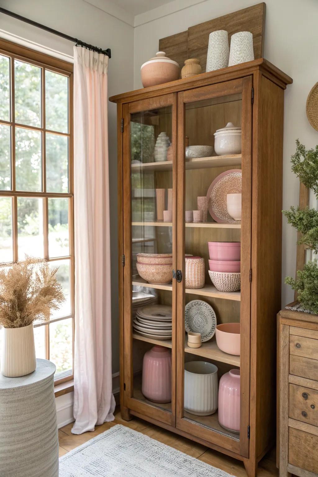 A cohesive color theme can transform your curio cabinet into a harmonious display. 🎨 #ColorTheme #HomeDecor