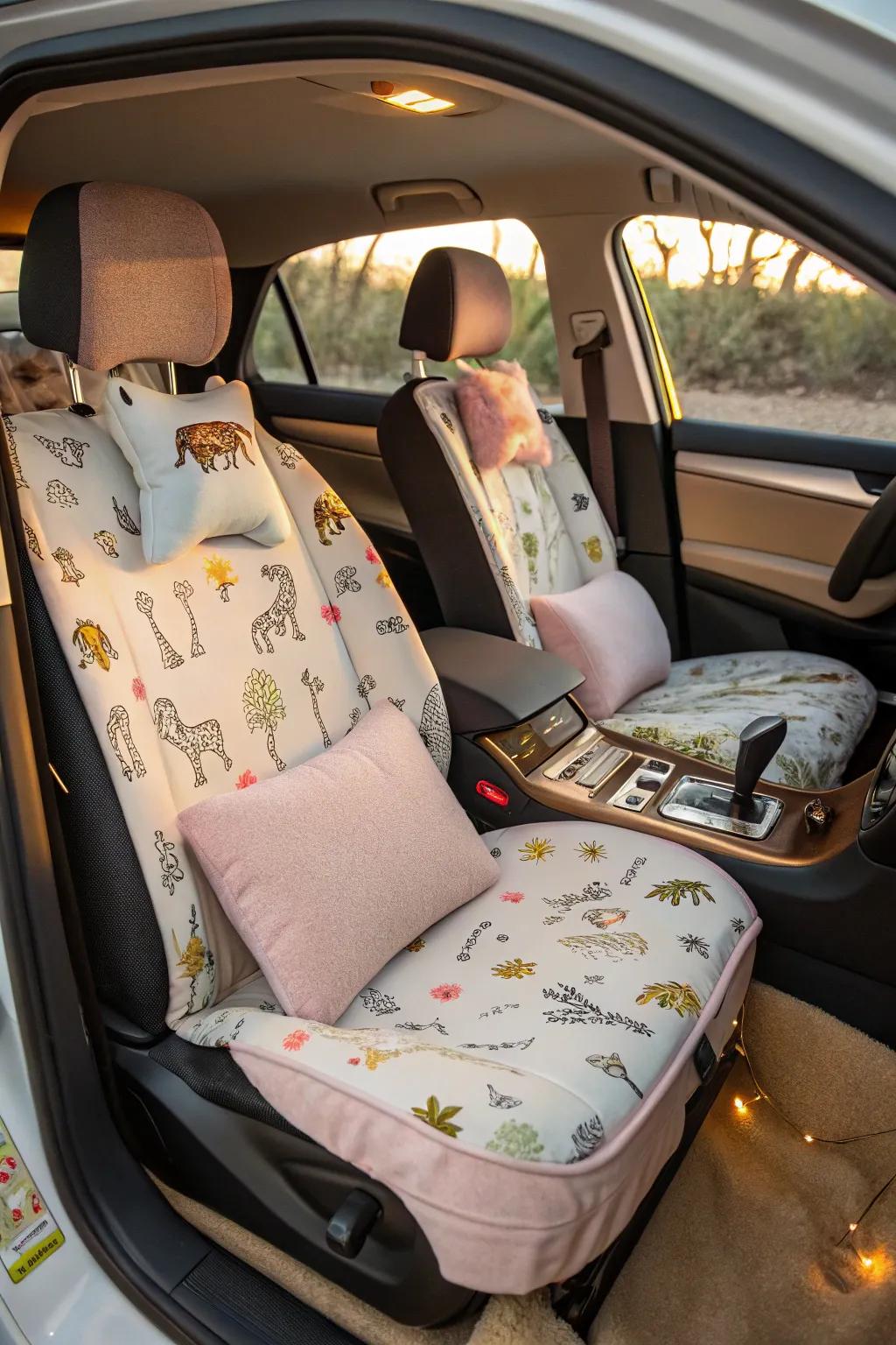 Unleash your wild side with animal-patterned seat covers that add a fun, stylish flair to your car. 🐾 #CarStyle #AnimalPrints #InteriorDesign