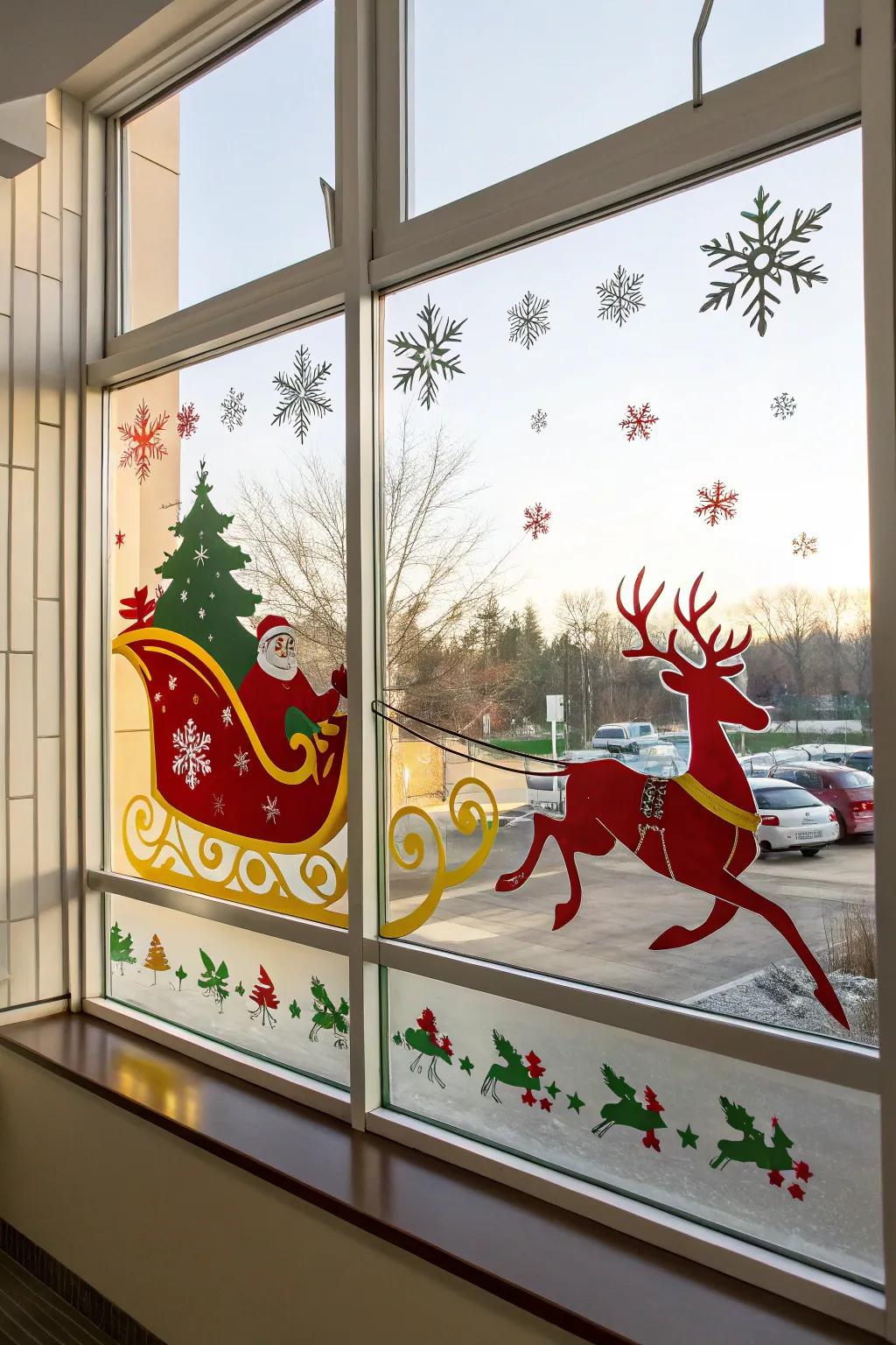 Let Santa's sleigh bring joy to your holiday decor with this enchanting window art. 🎅🌟 #ChristmasJoy #SantaMagic