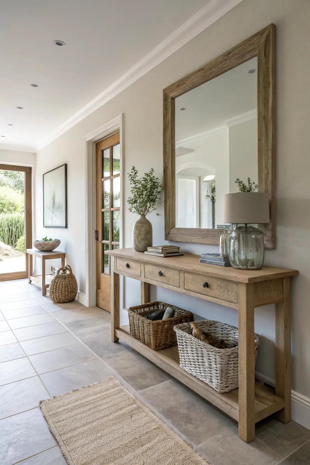 Expand your hallway's look with mirrors that create spatial illusions. #InteriorHacks