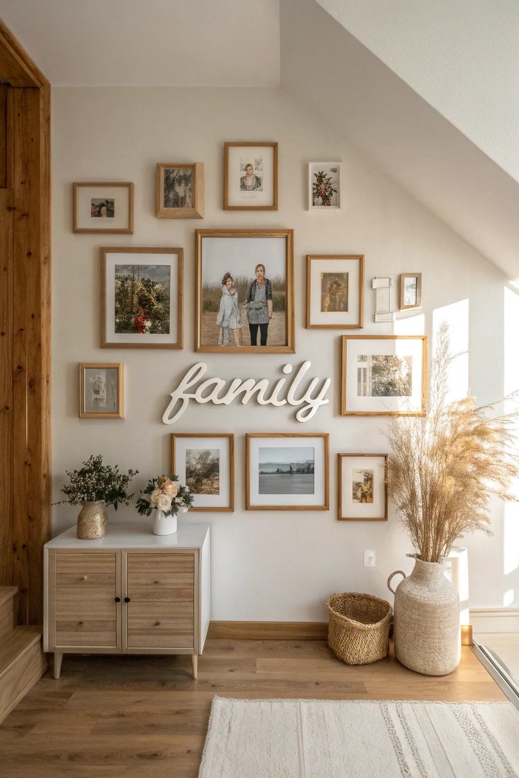 Infuse your collage with warmth by adding meaningful words or phrases. #HomeDecor #FamilyWall