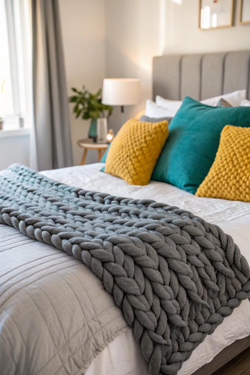 Cozy up your space with a textured knit throw for warmth and style. 🌿 #CozyBedroom #TextureLover