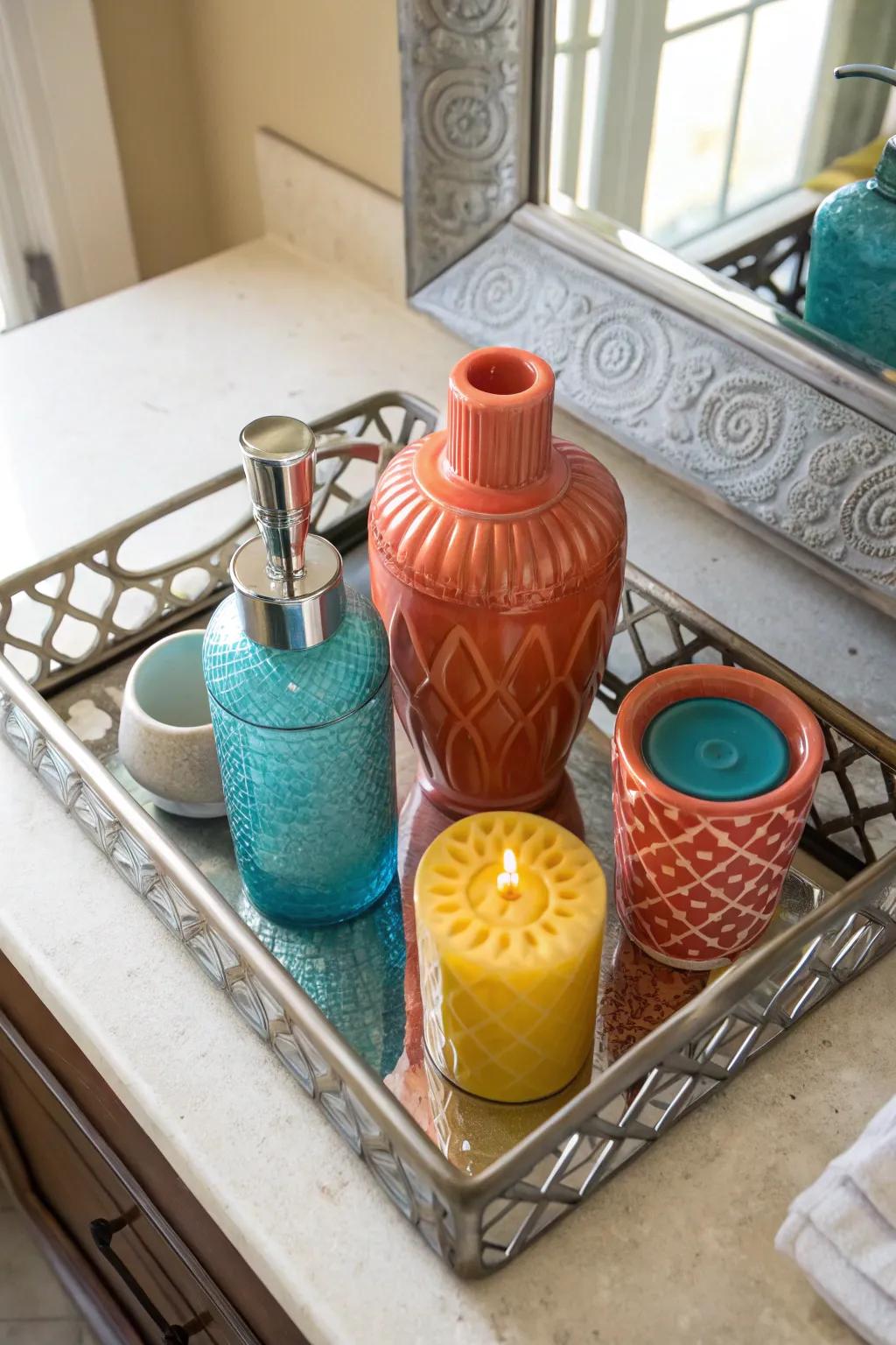 Add a touch of modern flair with this stylish metal tray. #ModernElegance #BathroomGoals