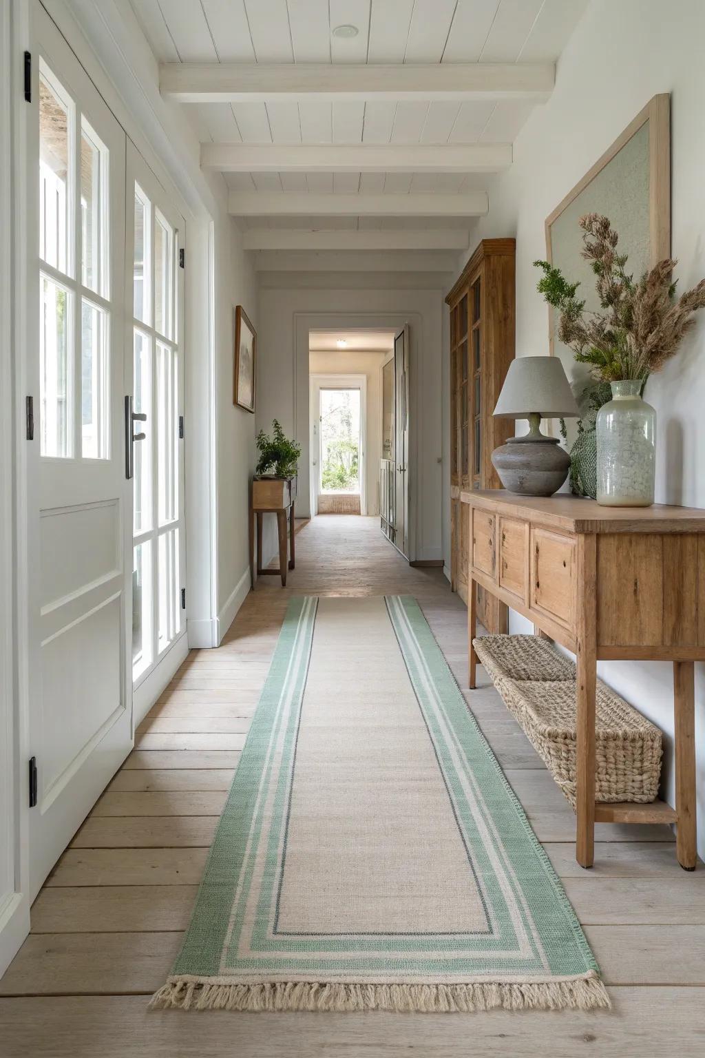 Create a clean look by keeping furniture legs decisively on or off the runner. 🛋️