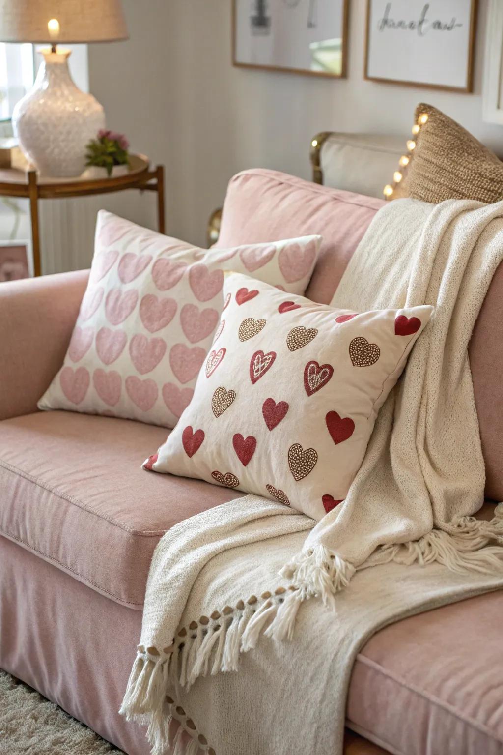 Cozy up with heart-themed pillows that invite comfort and style. #CozyHome #PillowDecor #HeartMotif 💕