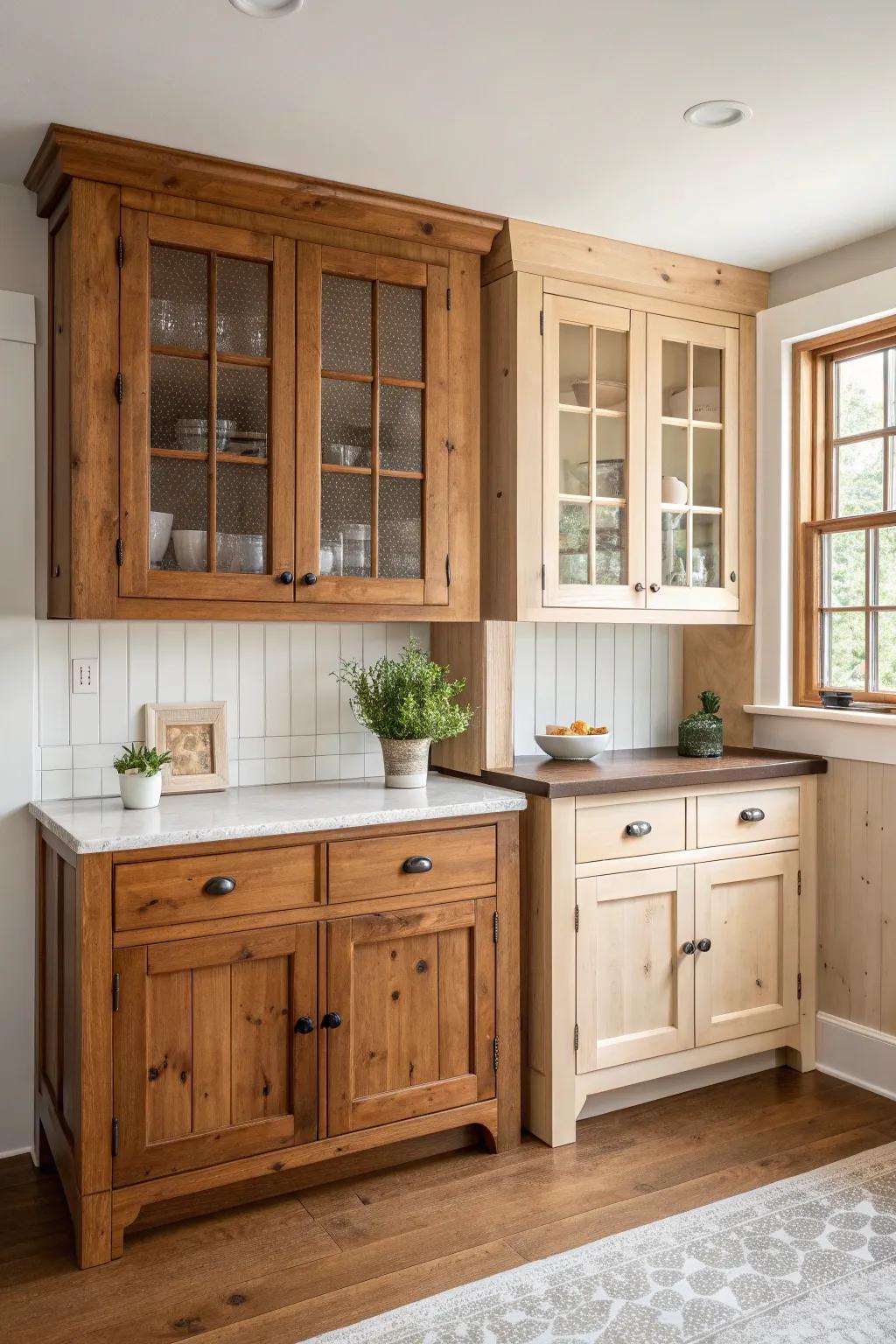 Unleash the potential of knotty pine with creative stains and finishes. #CreativeKitchens #InteriorInspiration