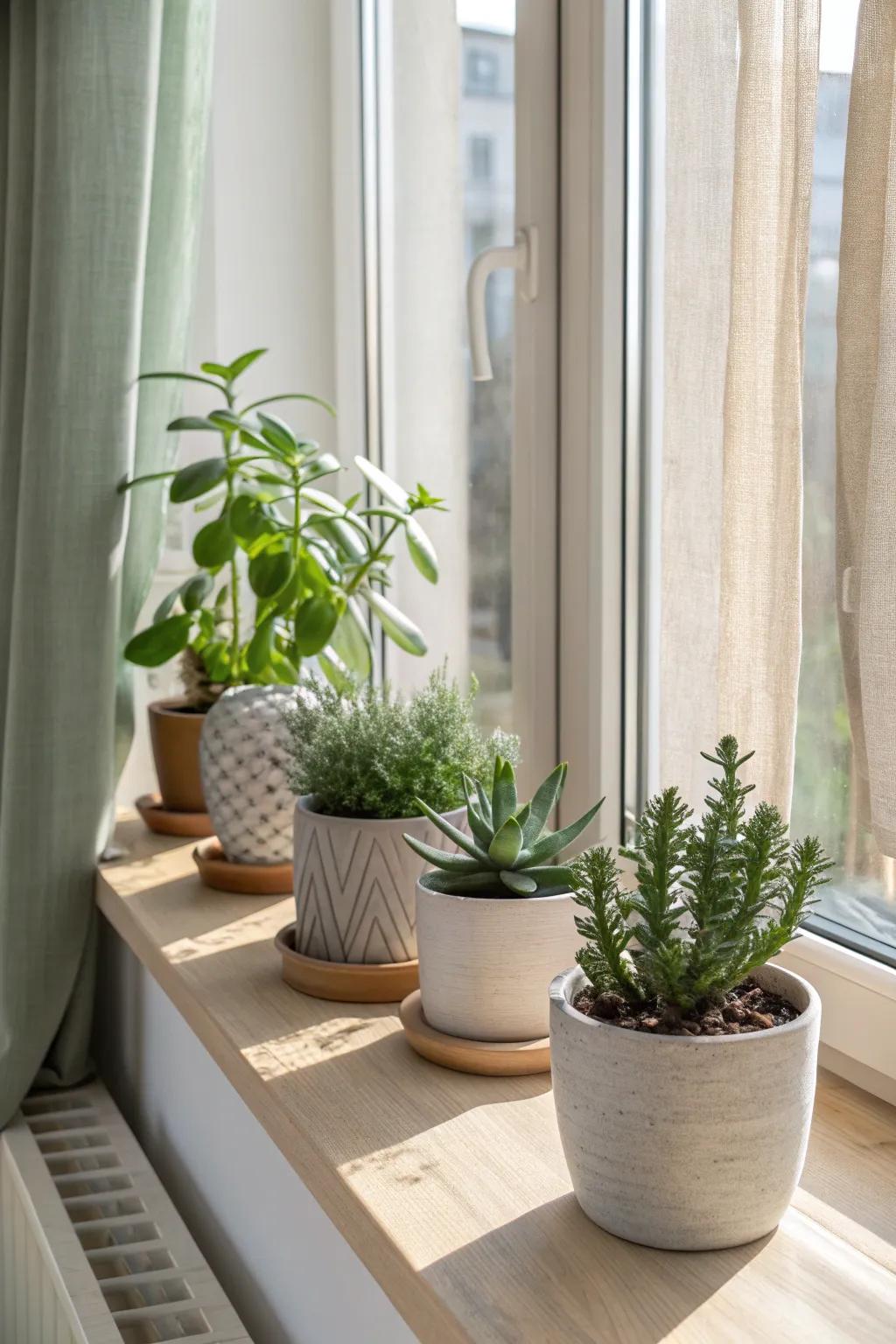 Bring life to your space with a lush arrangement of potted plants and succulents. 🌿 #PlantLover #WindowDecor #GreenLiving