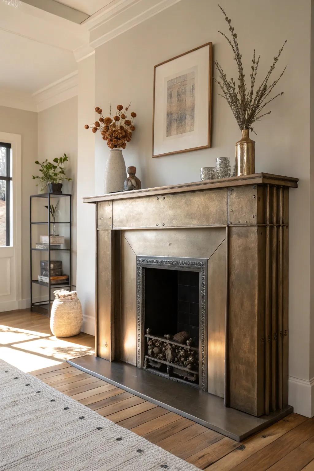 Metal mantels blend industrial style with fire safety, creating an edgy yet inviting space. #MetalMantel #IndustrialChic