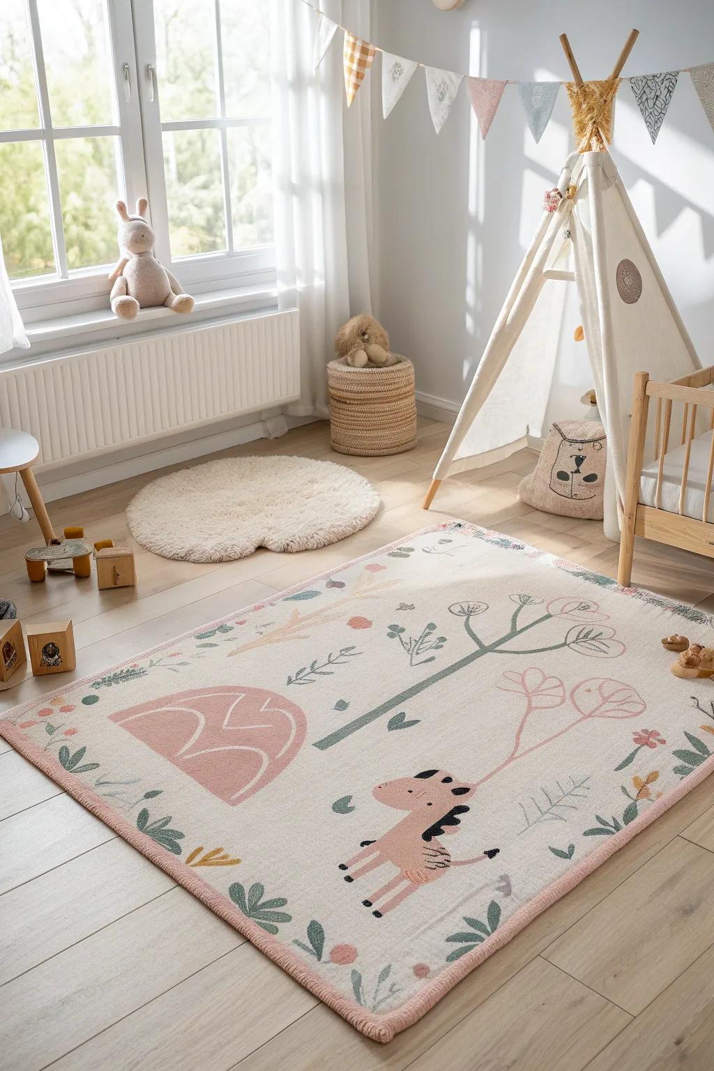 Ignite imagination with a whimsical animal-themed rug, perfect for playful adventures. 🐘🦒 #KidsRoom #Imagination