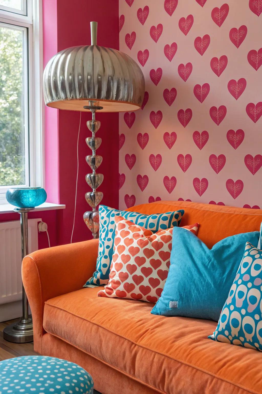 Add a touch of whimsy with bold heart patterns, perfect for creating a joyful and inviting environment. ❤️ #HeartPattern #PlayfulDecor #KidsRoom