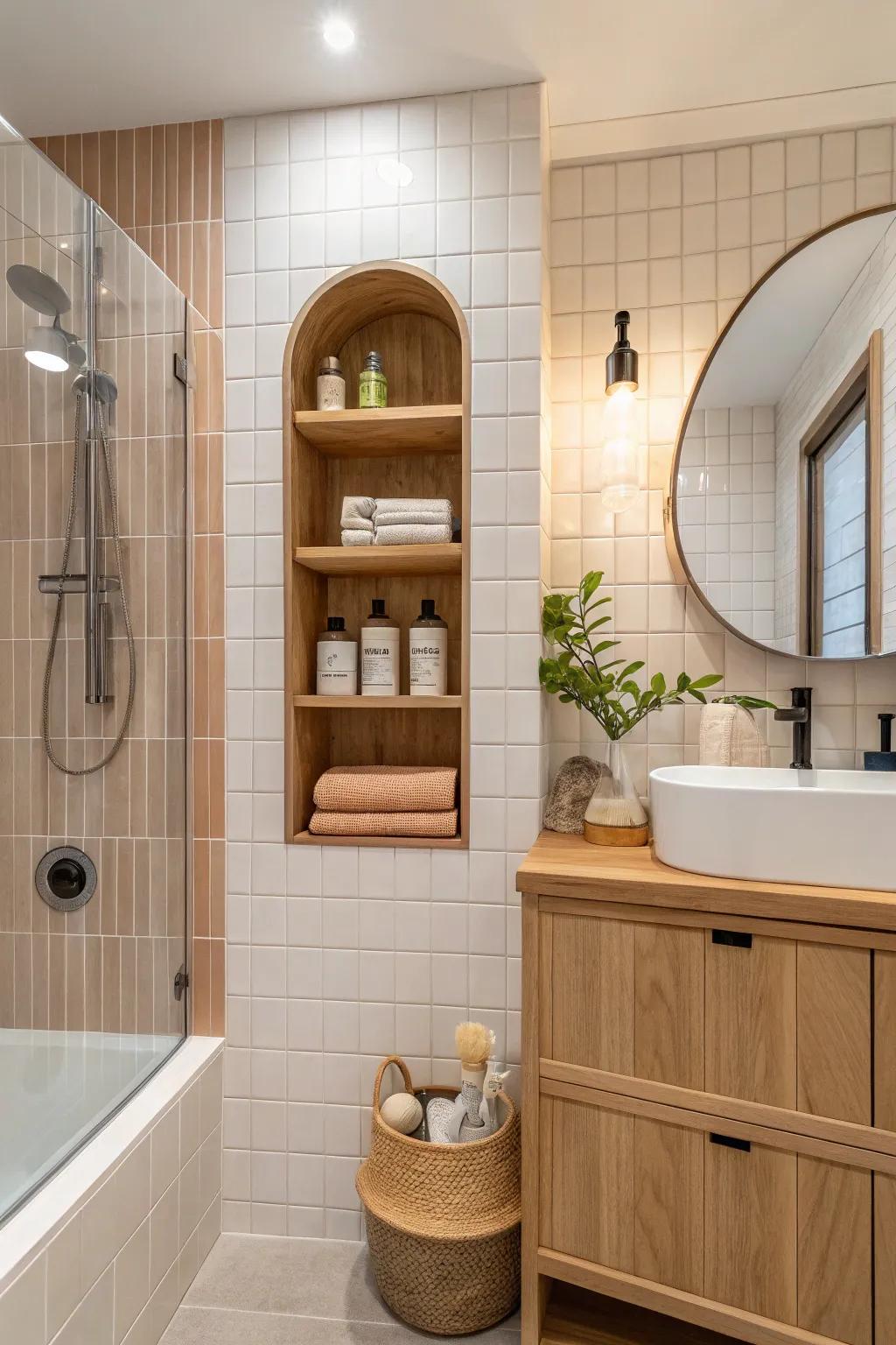 Elevate your shower experience with niches that offer both storage and style. 🚿 #BathroomInspiration #ShowerDesign