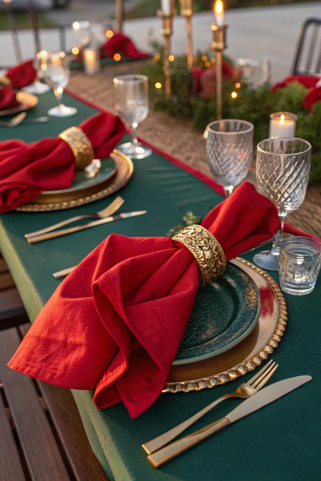 Add a touch of elegance with creatively folded red napkins. #NapkinArt #TableDecor ✨