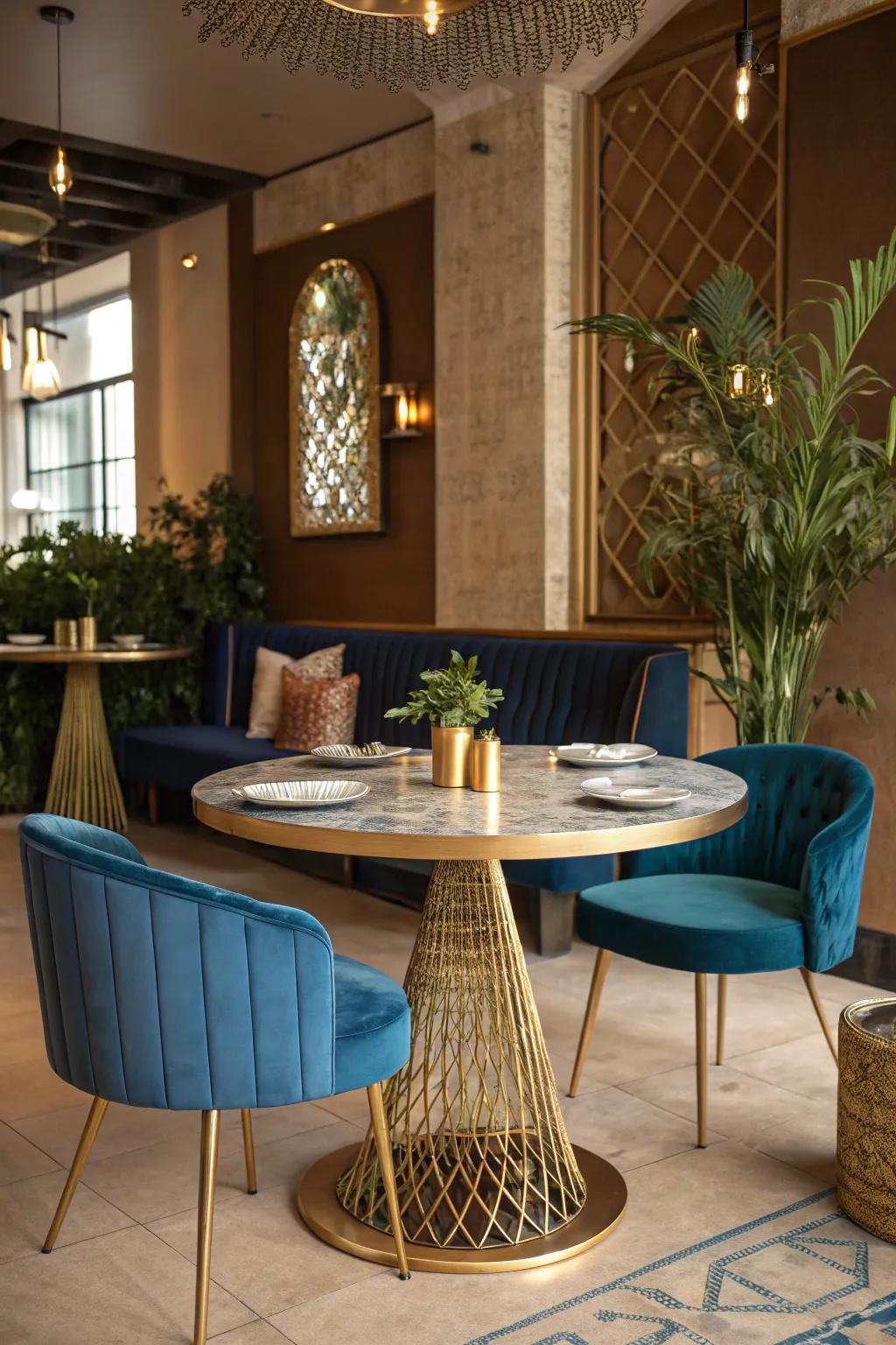 Turn heads with a geometric base that adds a modern twist to your dining decor. #InteriorDesign #HomeStyle