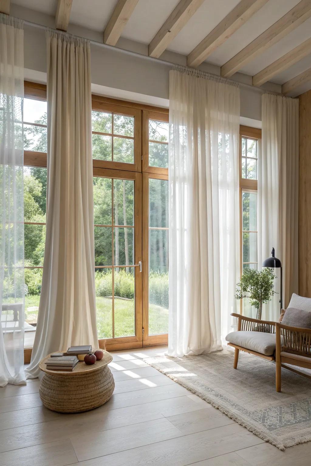 Layer your curtains for added texture and style, creating a dynamic window treatment. #LayeredLook #WindowStyle