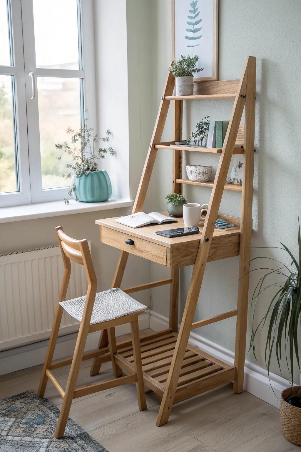 Elevate your workspace with a ladder-style desk that combines functionality and modern aesthetics. 🌿