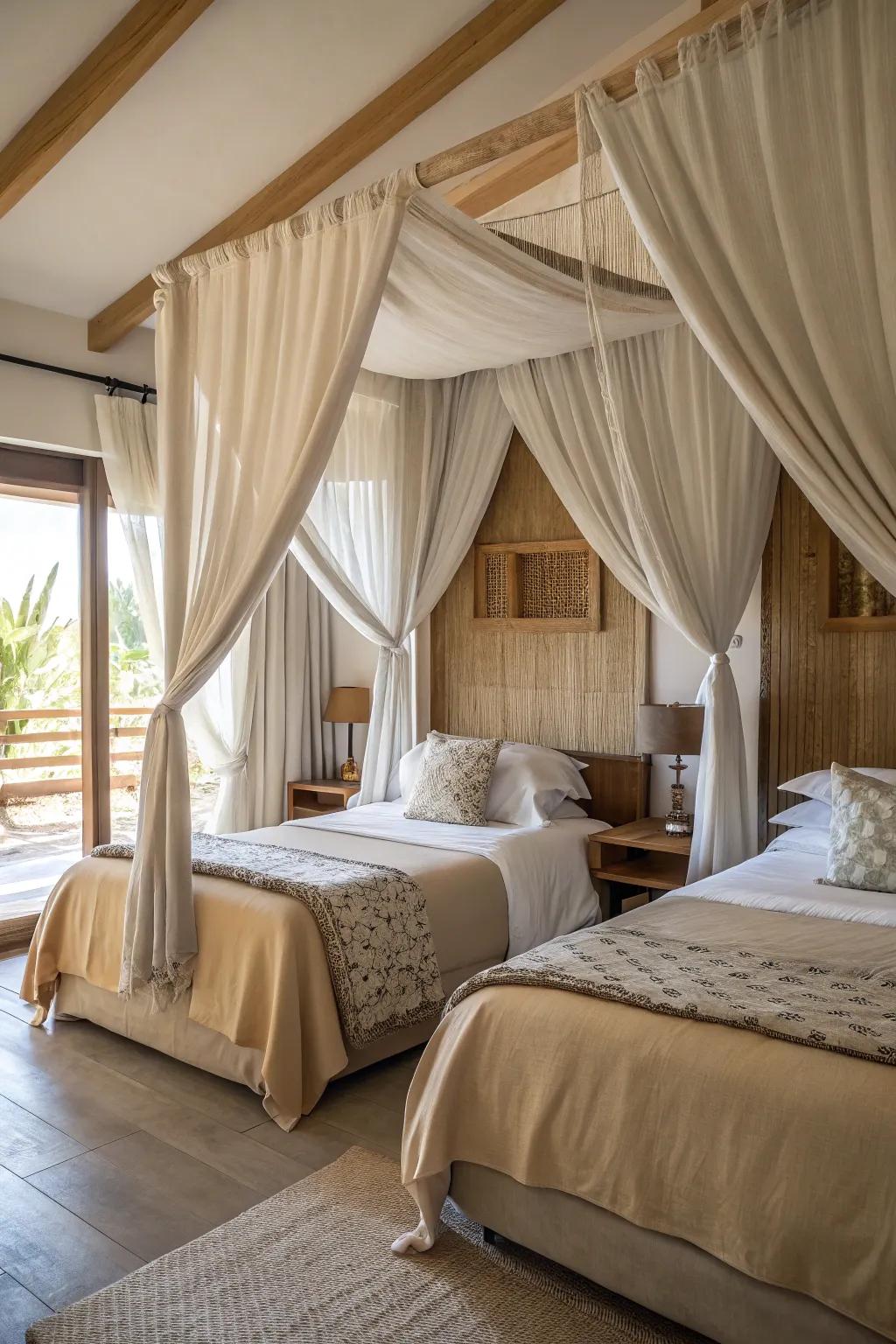 Dream under the elegance of beautifully draped canopies. #BedroomGoals #InteriorInspo