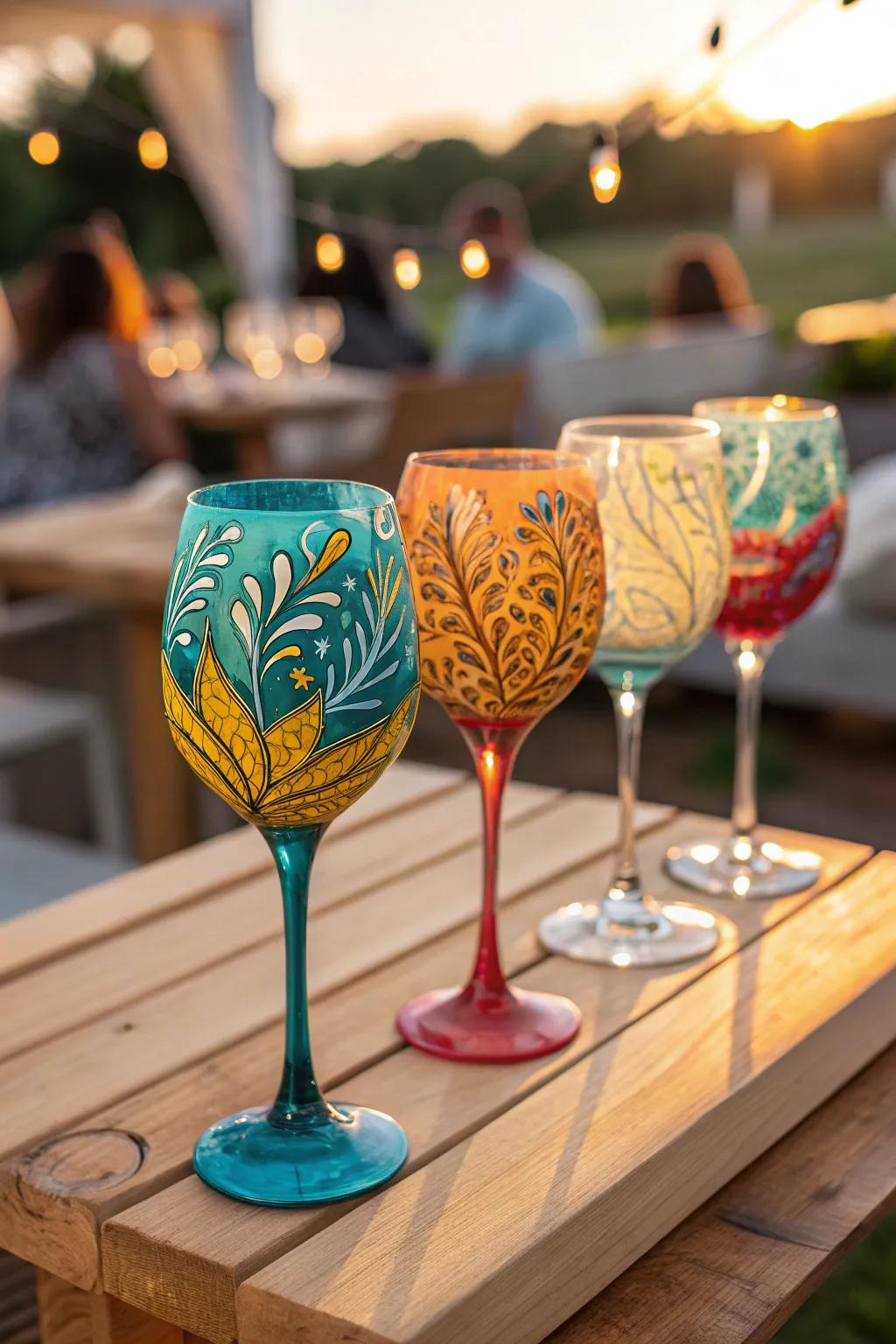 Discover the art of wine with these colorfully abstract glasses. 🎨 #ArtisticLifestyle #WineAesthetic #VibrantLiving