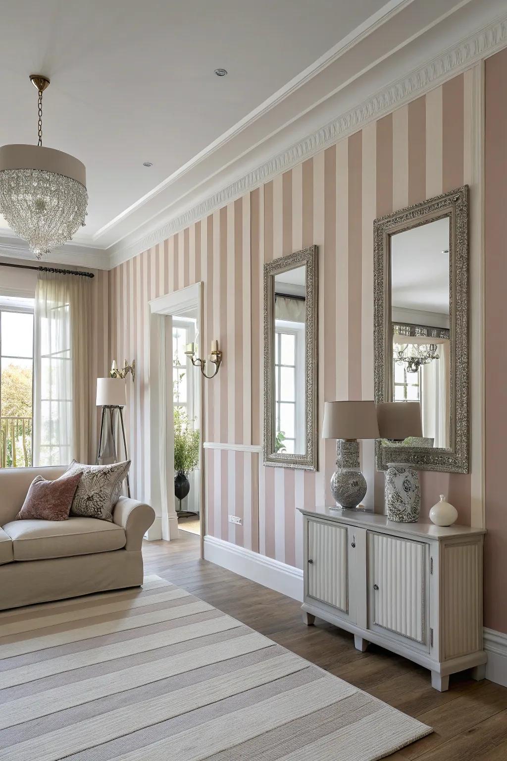 Elevate your living space with stripes that add height and elegance. #InteriorDesign #HomeInspiration