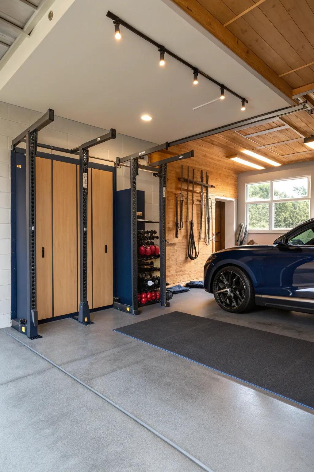 Balance functionality with style in your dual-purpose garage gym.