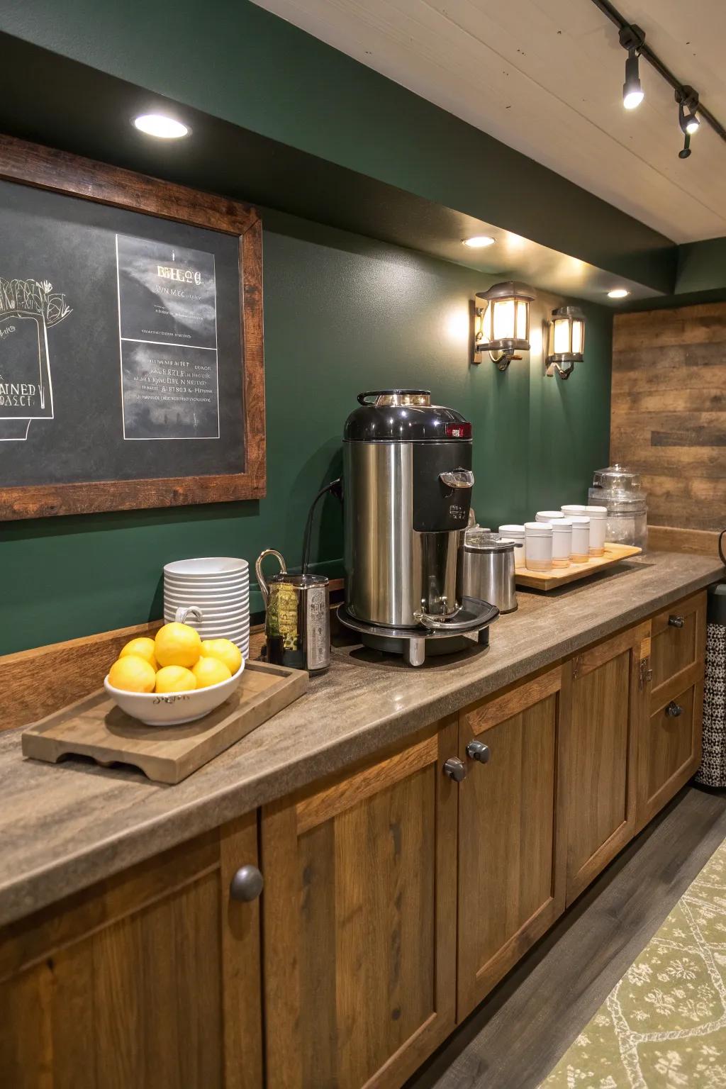 Create a cozy beverage station that becomes the heart of your snack bar.