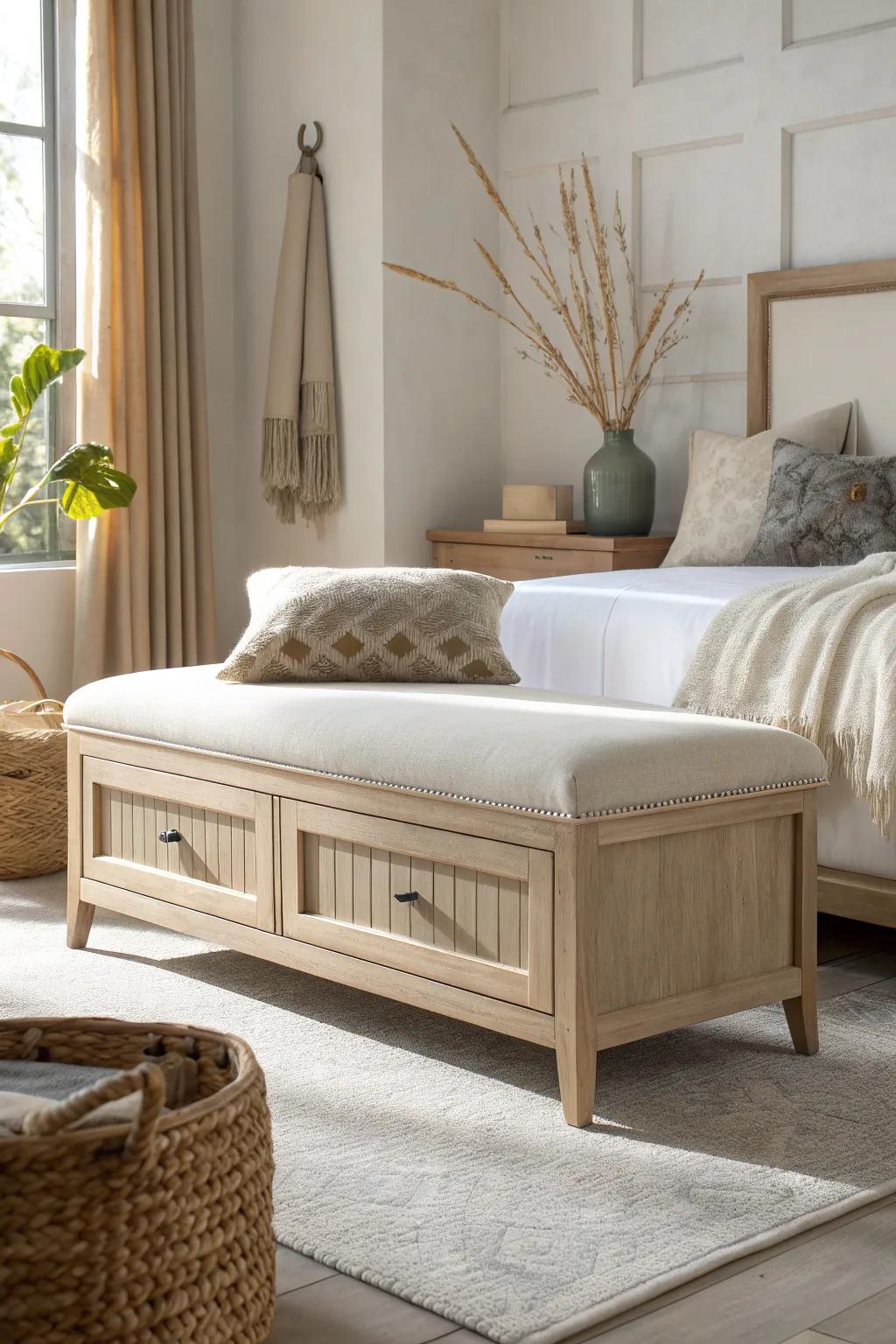 Add sophistication to your space with a sleek, contemporary storage bench.