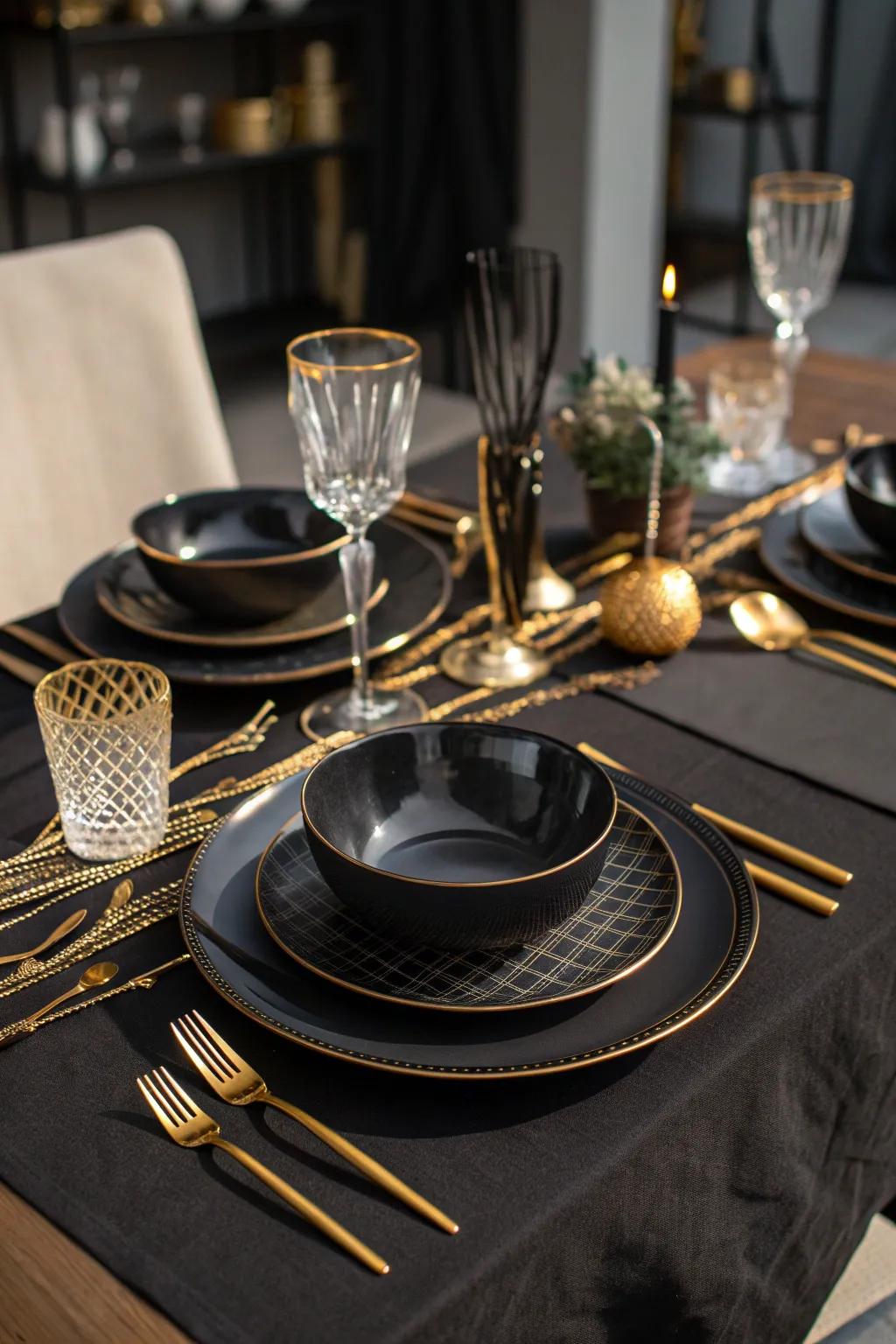 Elevate your table setting with sleek black dinnerware for a modern touch.