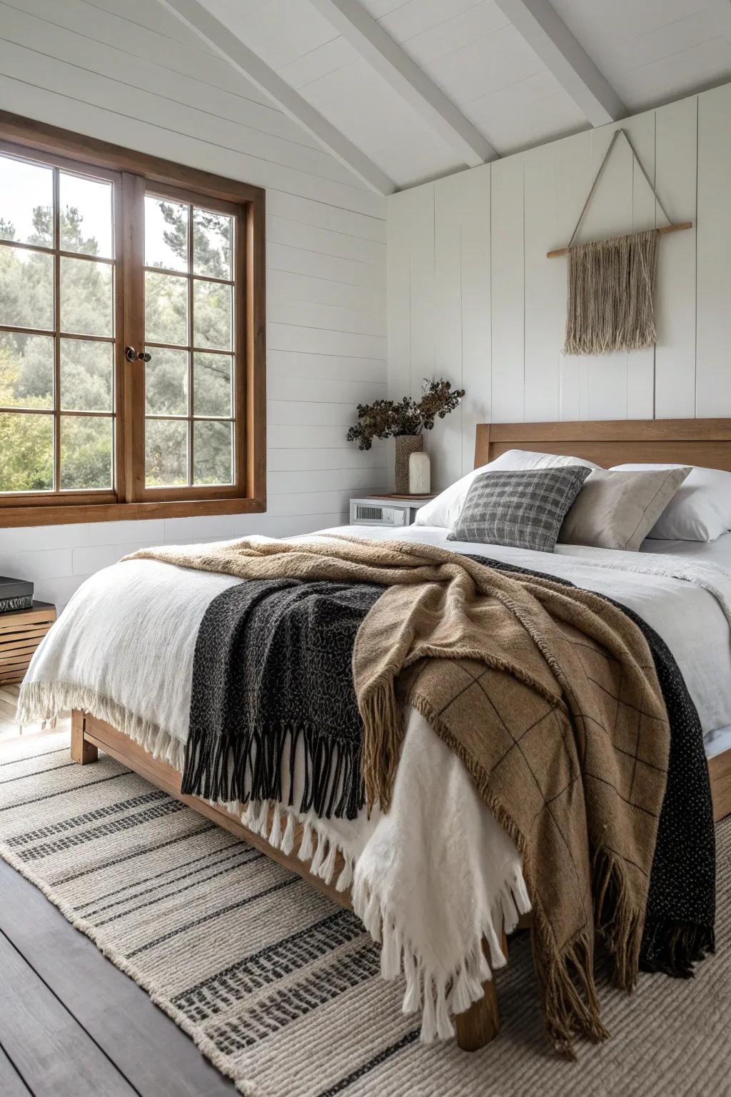 Layered textures create a cozy and inviting bedroom vibe.