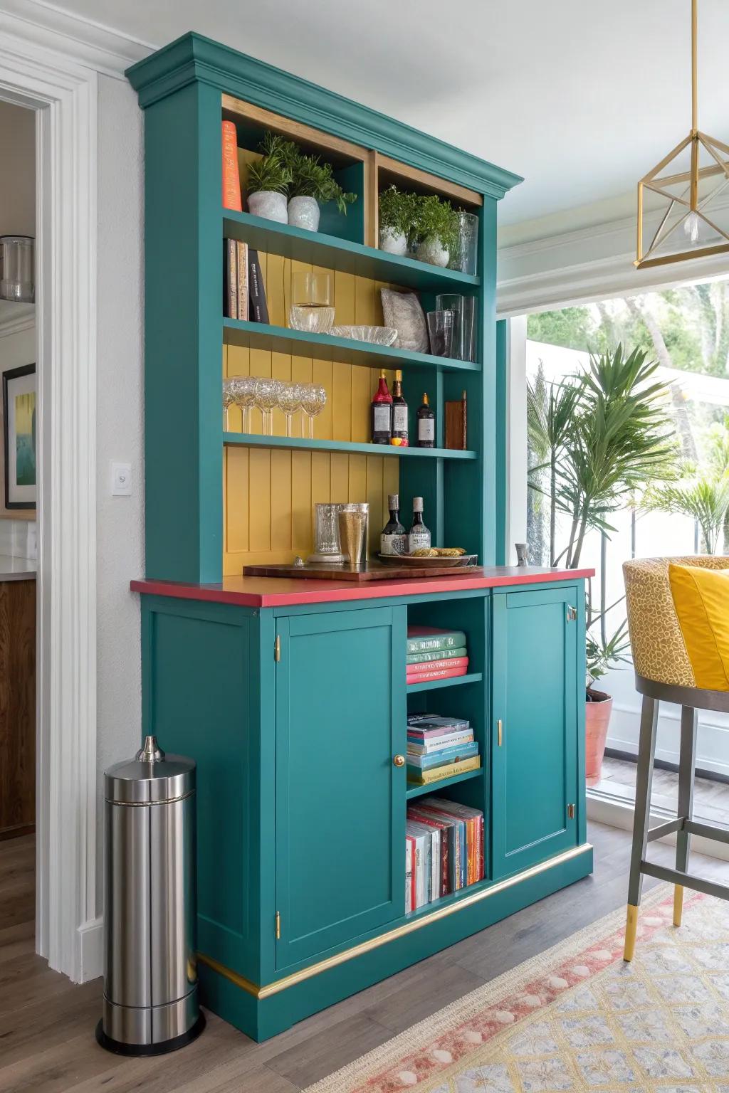 Achieve elegance in a compact space with a minimalistic bookshelf bar that doesn't compromise on style.