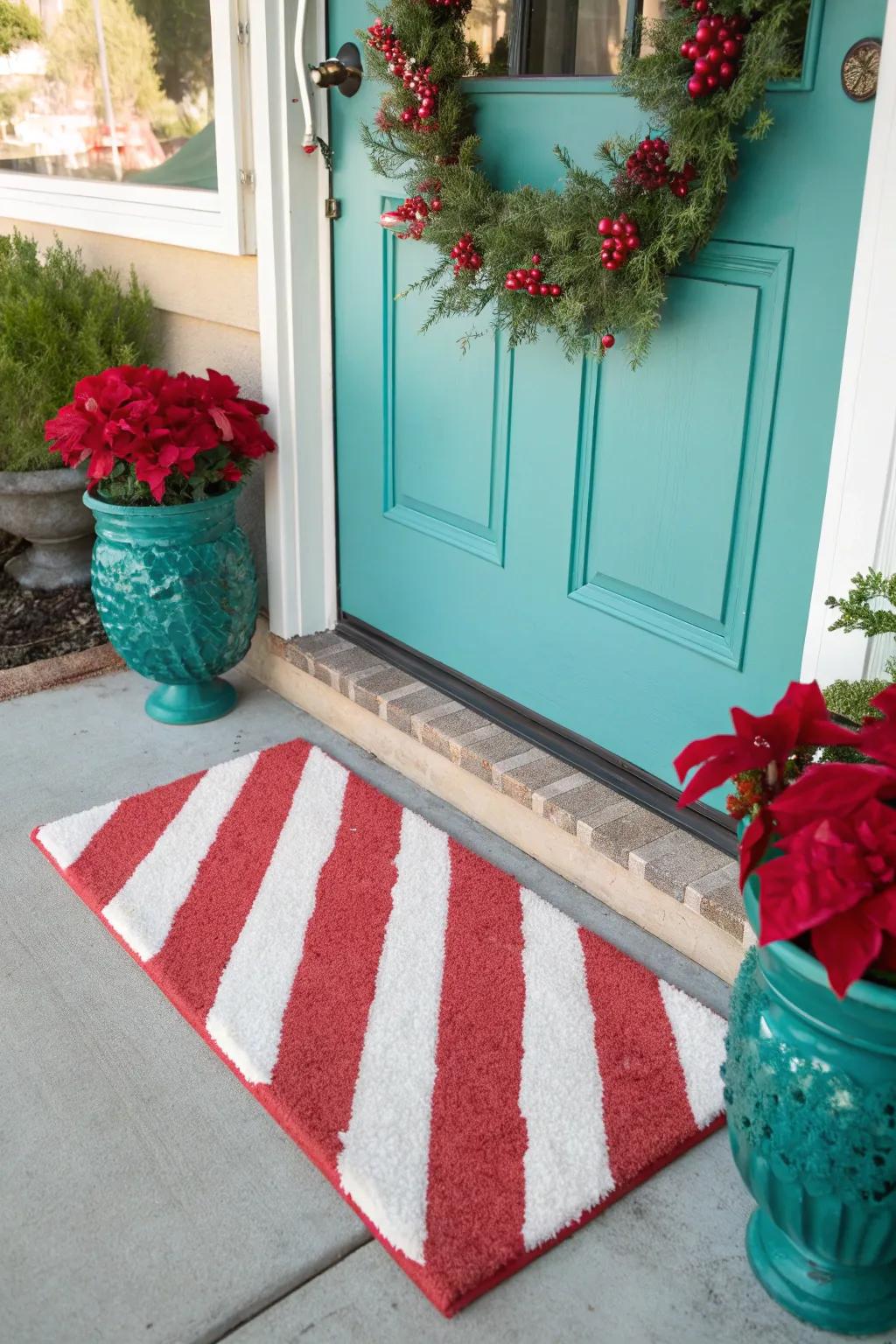 Step into a sweet holiday season with a candy cane welcome mat that charms from the ground up.