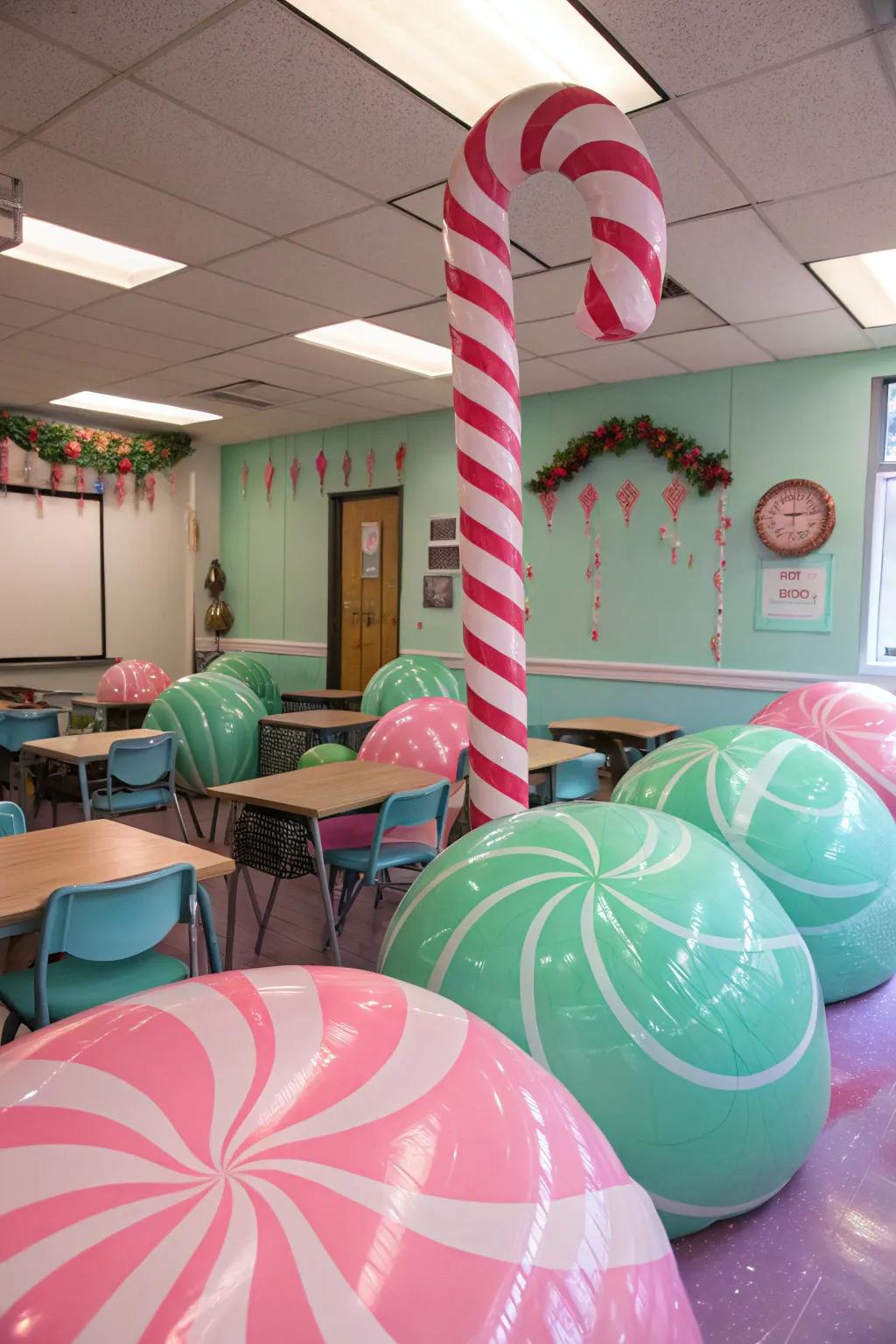 Step into a candy land with giant props that add a whimsical touch to any classroom.