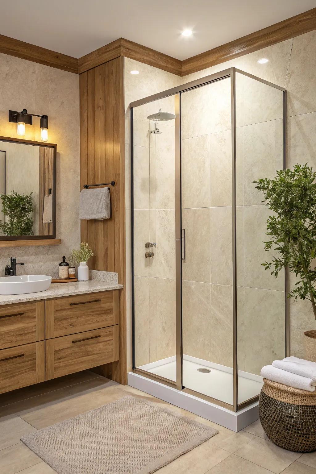 Say goodbye to grout lines with shower wall panels. Sleek, seamless, and oh-so-affordable!