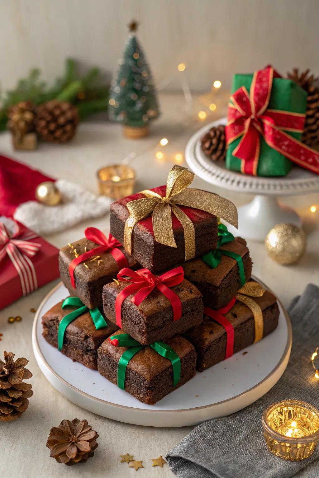 Delight in these charming gift box brownies, each square a deliciously wrapped surprise.