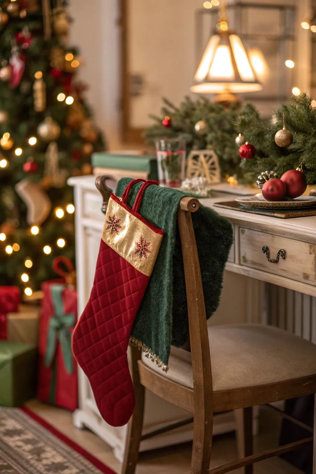 Add a playful twist to your decorations with stockings and ornaments in unexpected places.