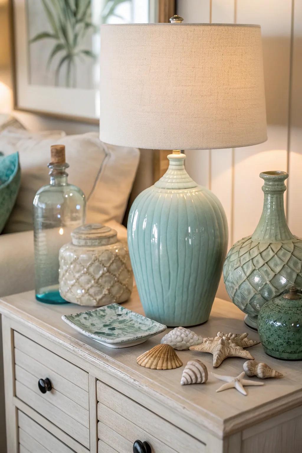 Let the ocean's hues flow into your room with elegant glass and ceramic vases.
