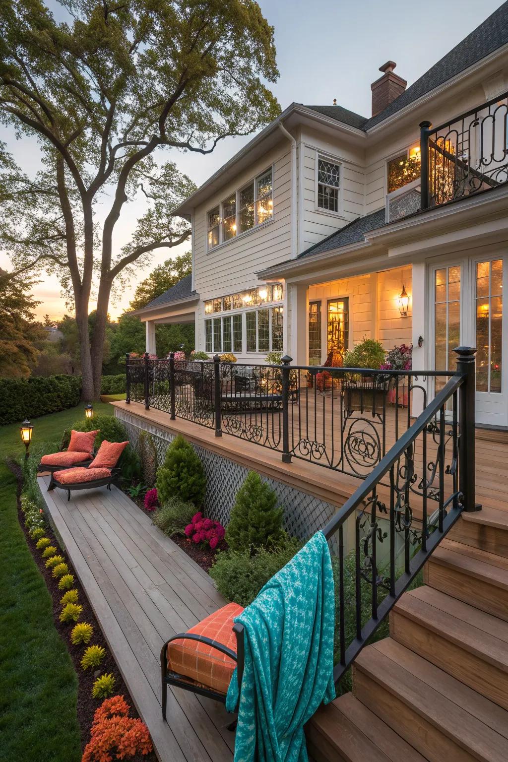 Create a seamless transition to outdoor living with a deck that matches your home's classic style.