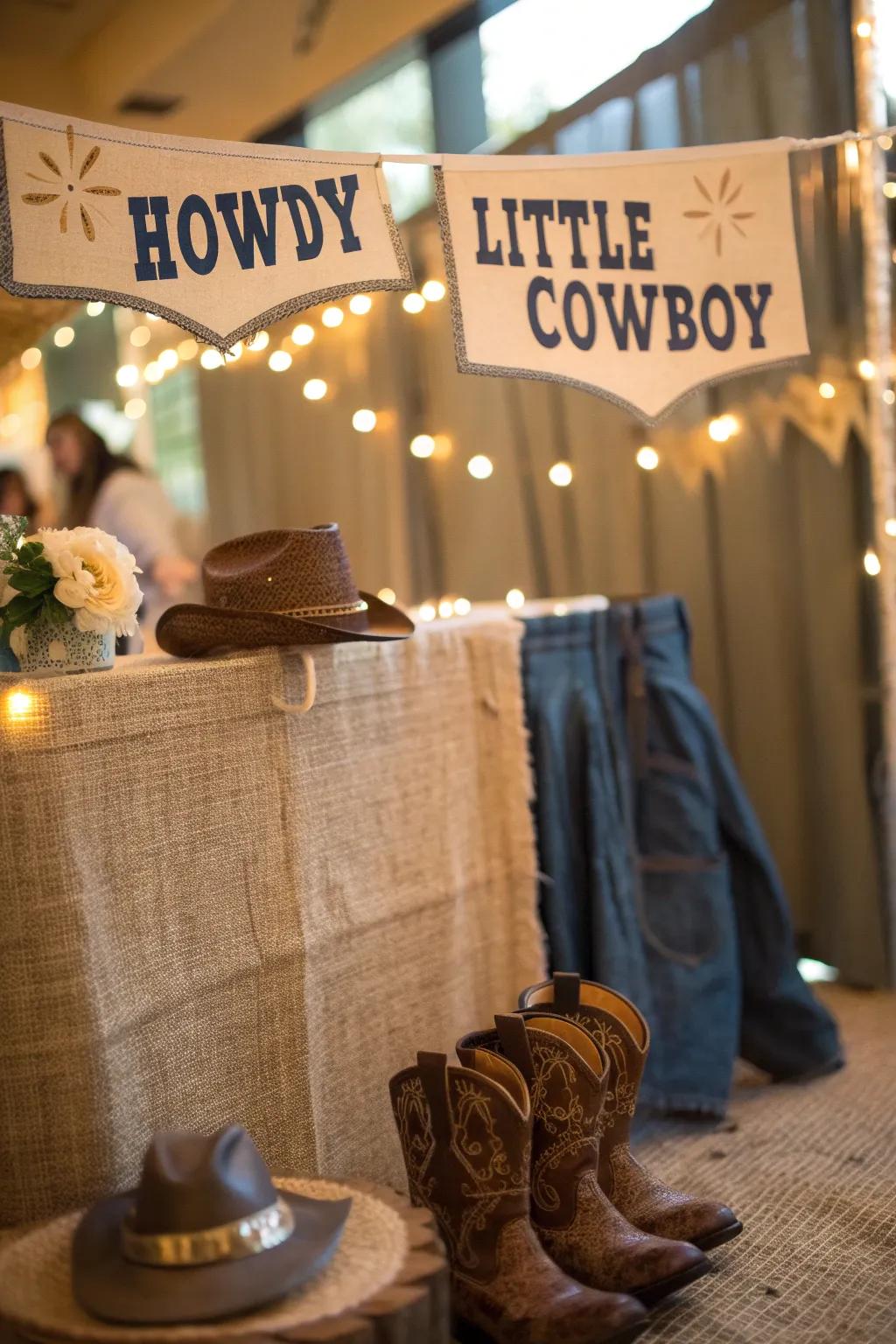 Welcome guests with a Western-style banner that sets the stage for a rootin’ tootin’ good time.