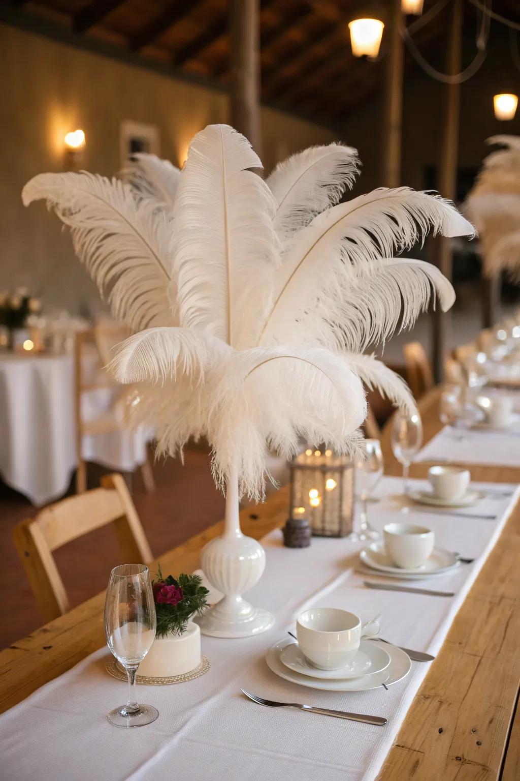 Chic and bold, a feathery centerpiece brings the wow-factor to your table.