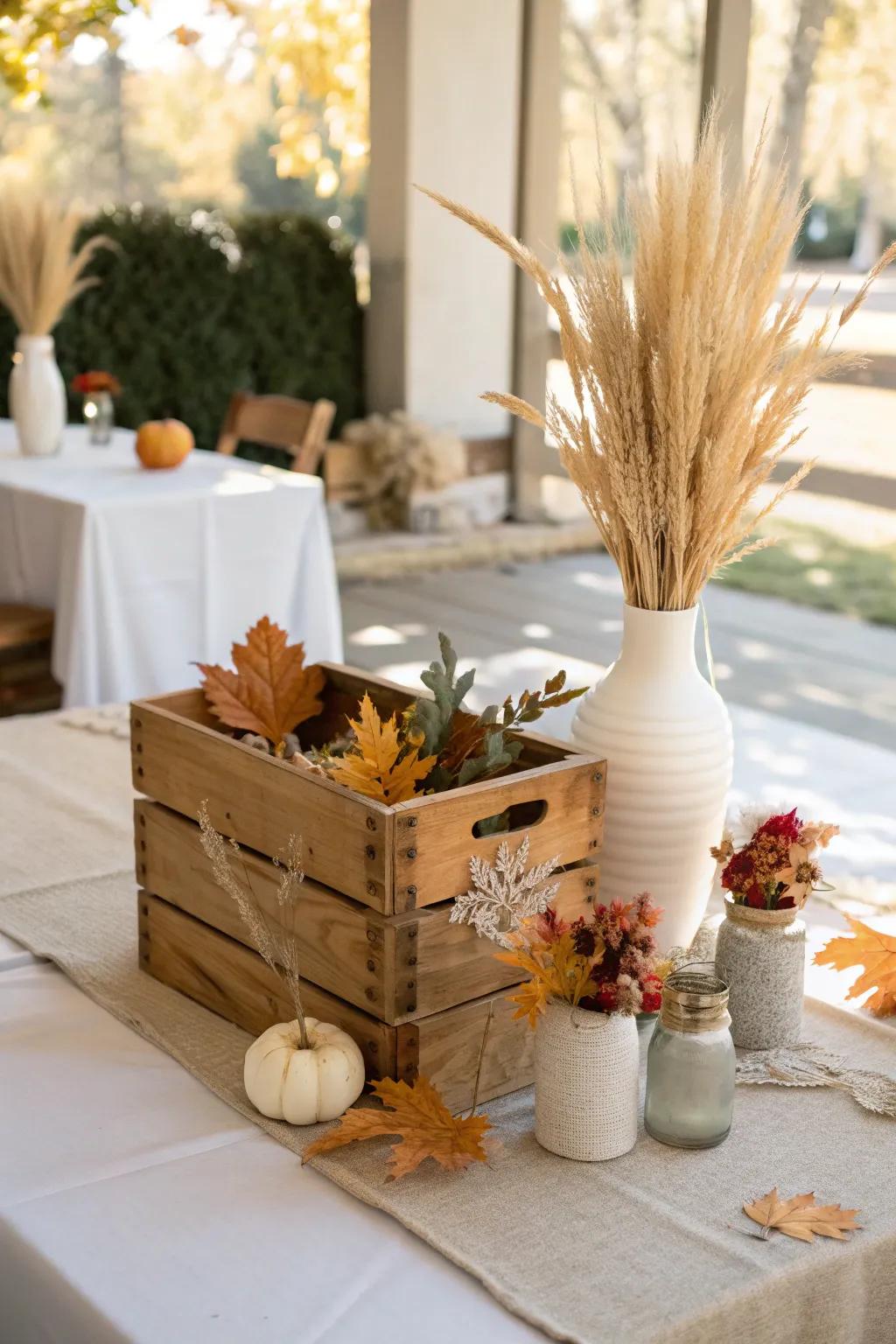 Add rustic charm with wooden elements that bring warmth and elegance to your decor.