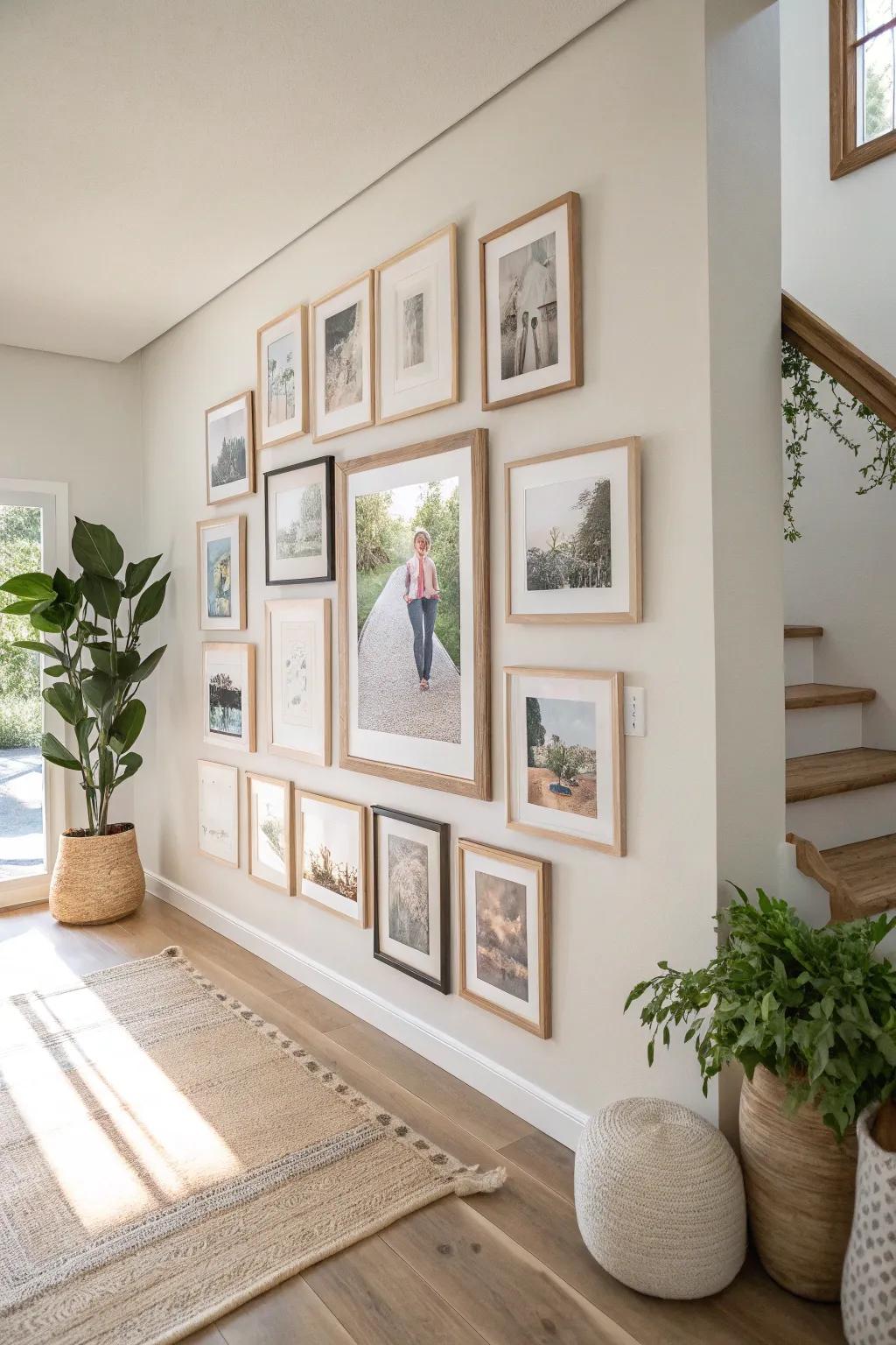 Invite creativity with an asymmetrical photo arrangement that sparks interest.