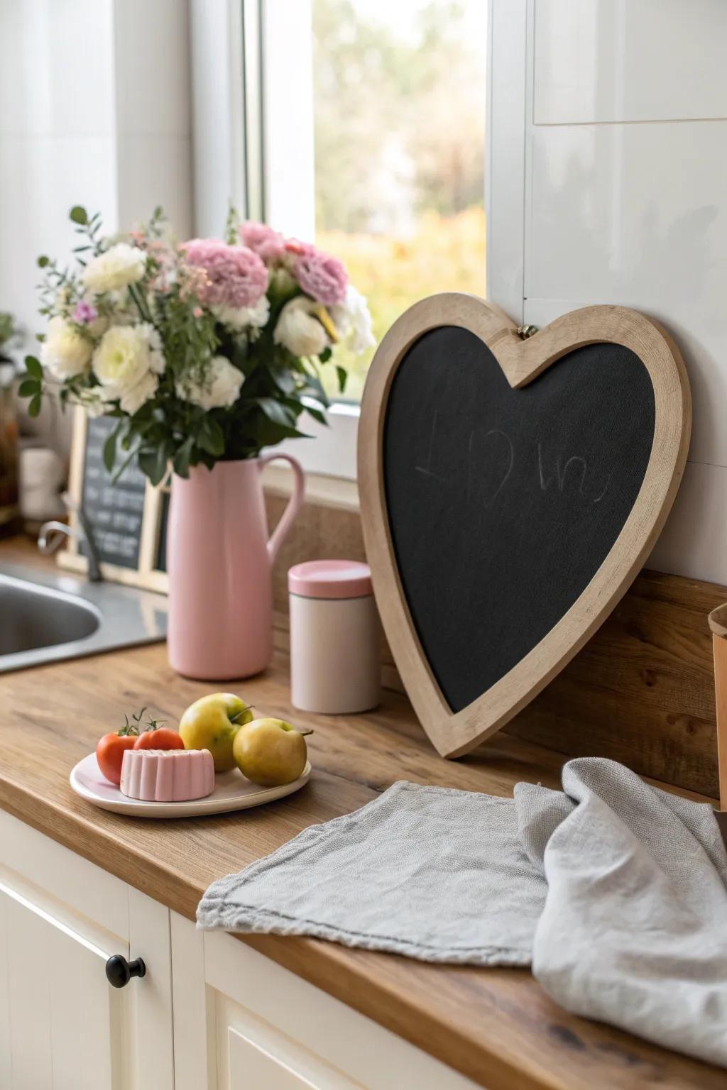A heart-shaped chalkboard adds a personal touch to your daily routine.