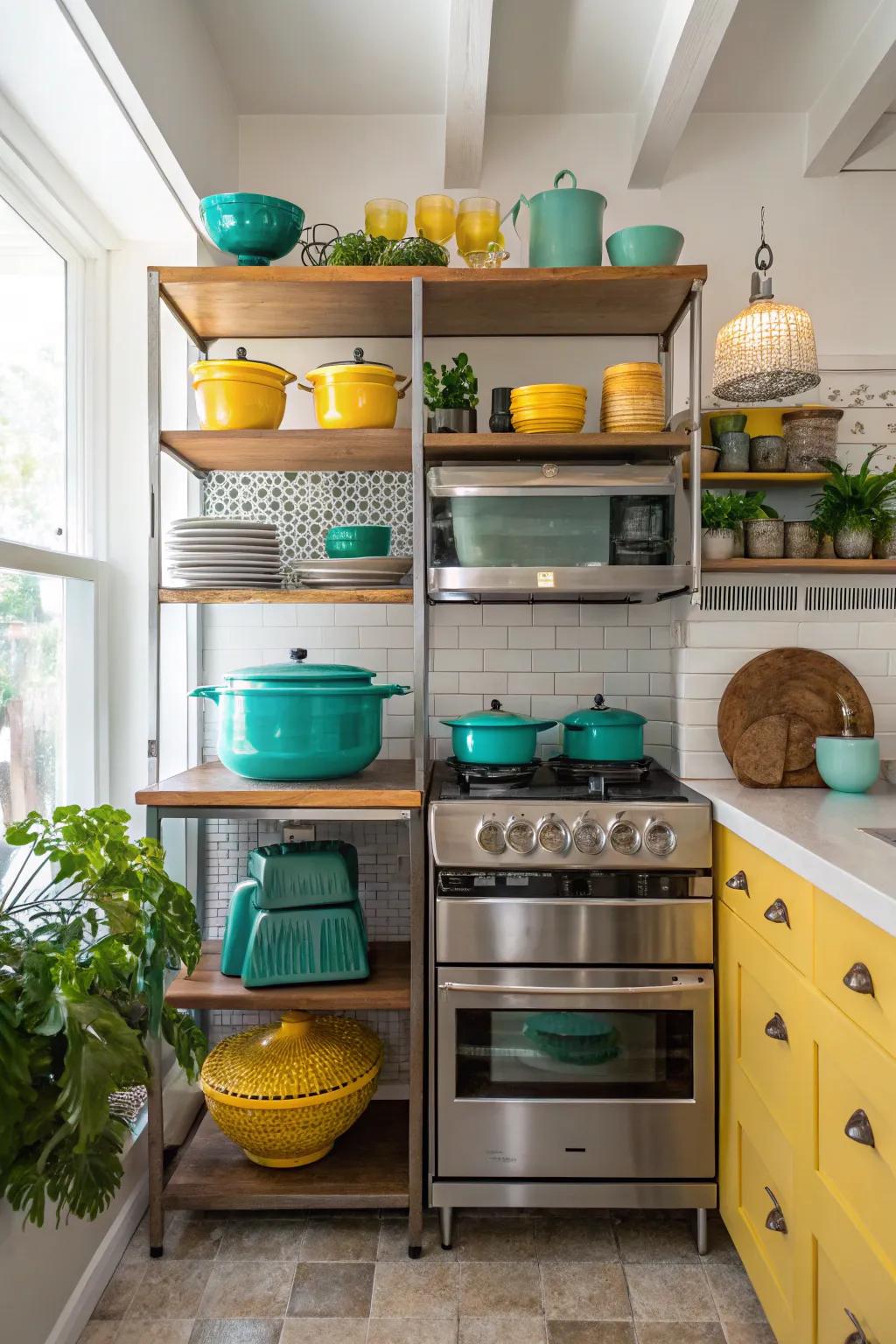 Embrace the open shelving trend for easy access and stylish kitchen vibes.