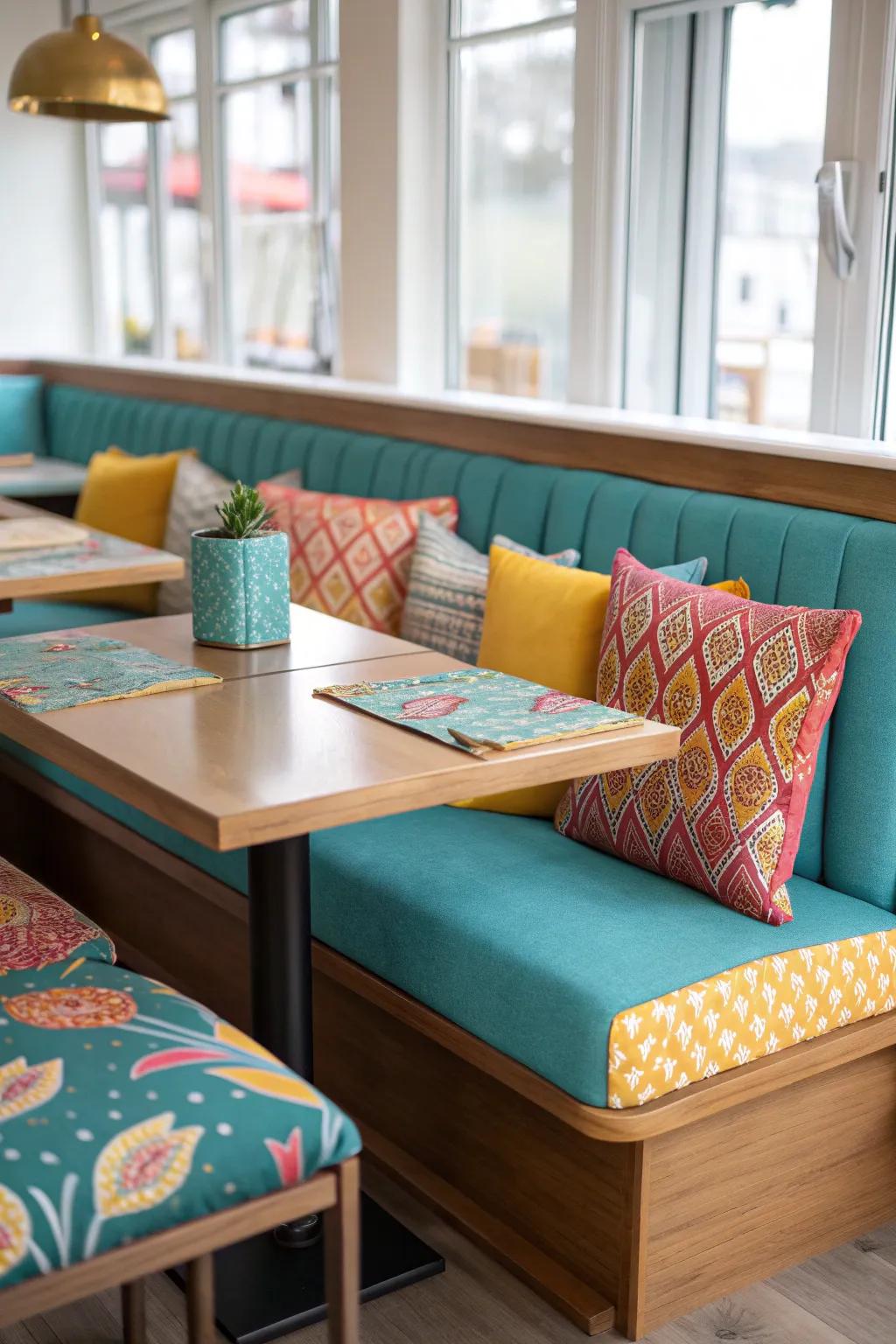 Cushions and upholstery bring comfort and style to any kitchen booth.