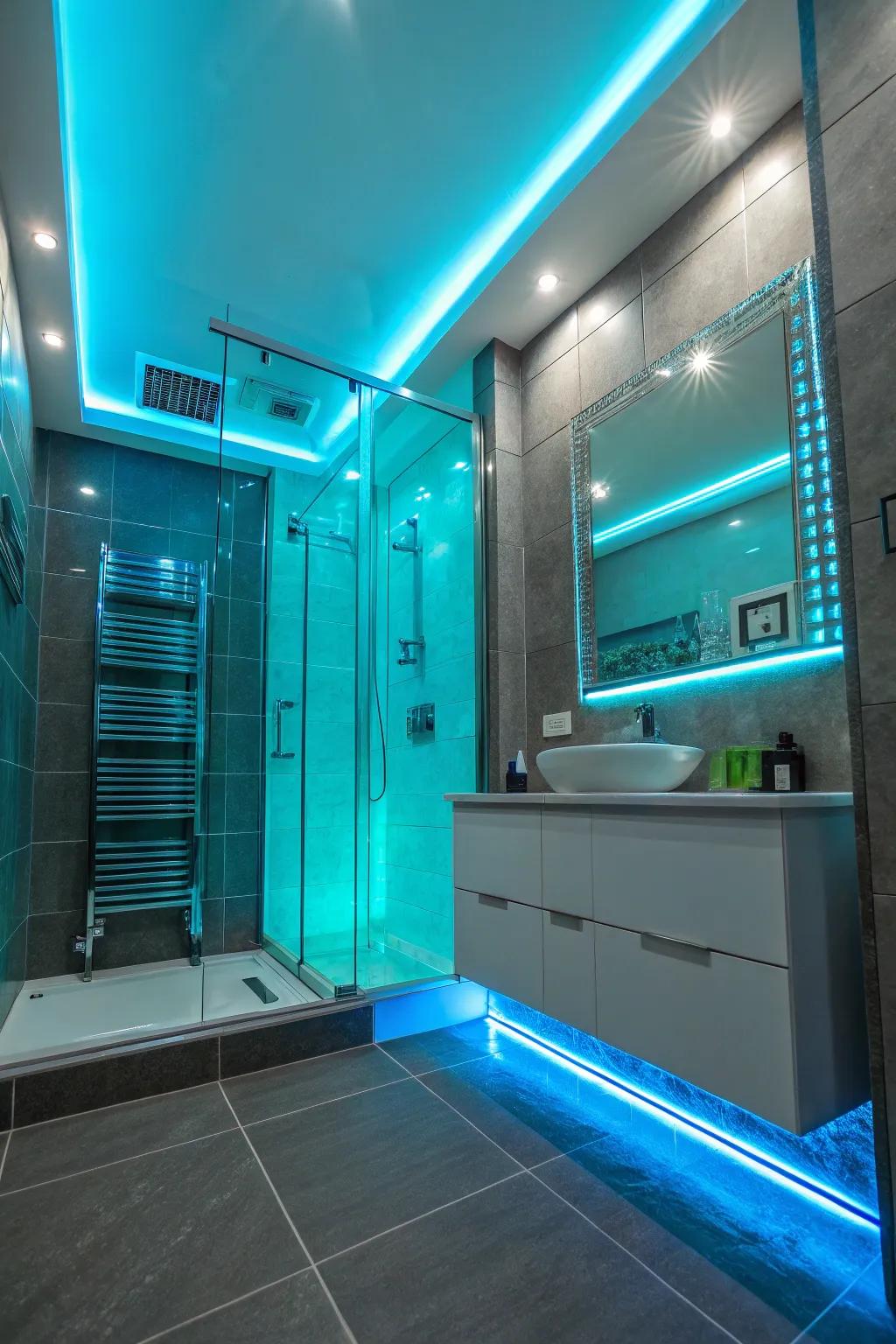 Highlight the beauty of your shower’s architecture with strategically placed LED strips.