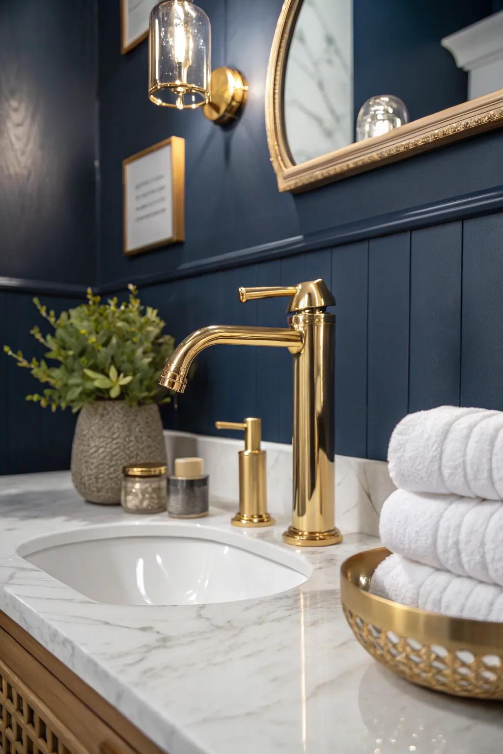 Bold fixtures make a statement, blending luxury with playful design elements.