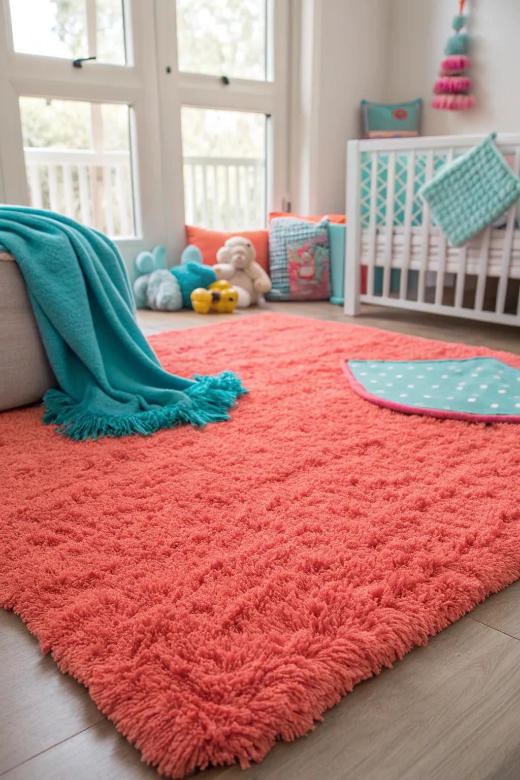Wrap your nursery in comfort with a plush textured rug that's perfect for playtime.