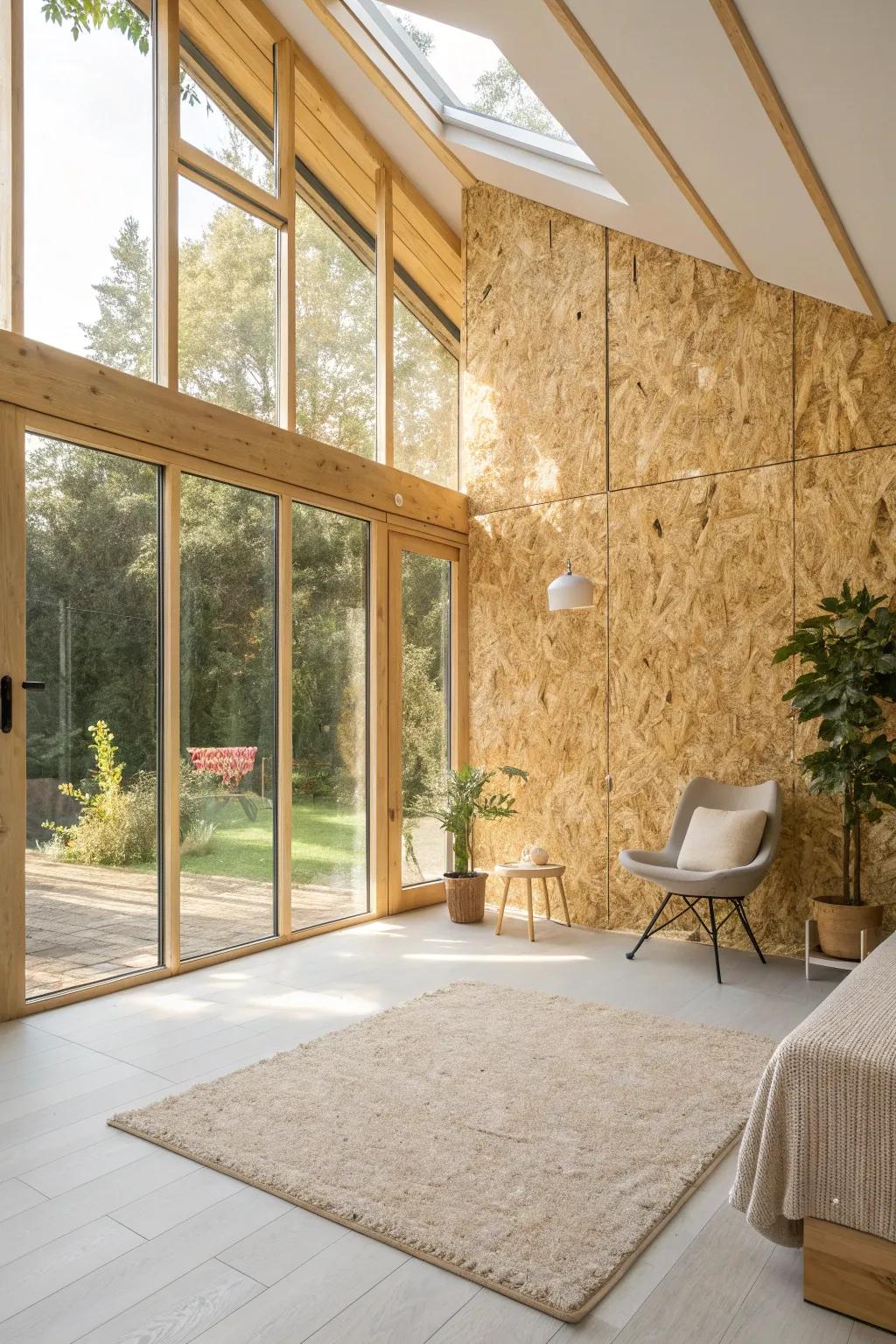 Let natural light amplify the beauty of OSB board walls in airy, open spaces.