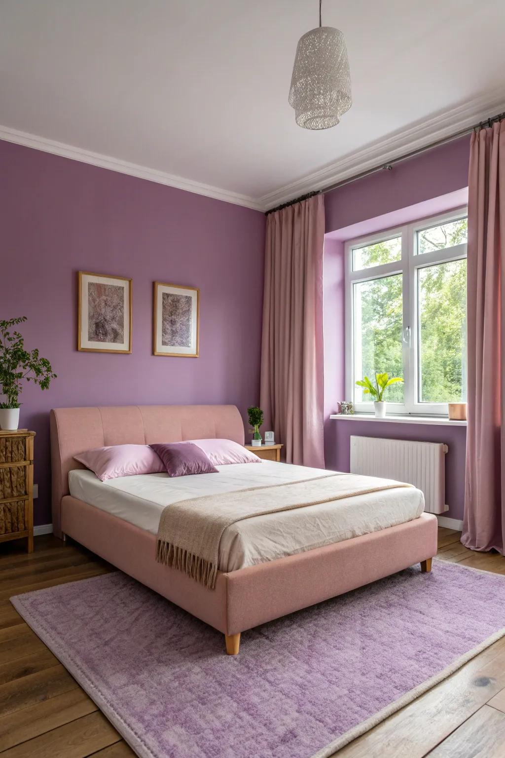 Delicate orchid hues paired with soft pink create a serene and stylish retreat.